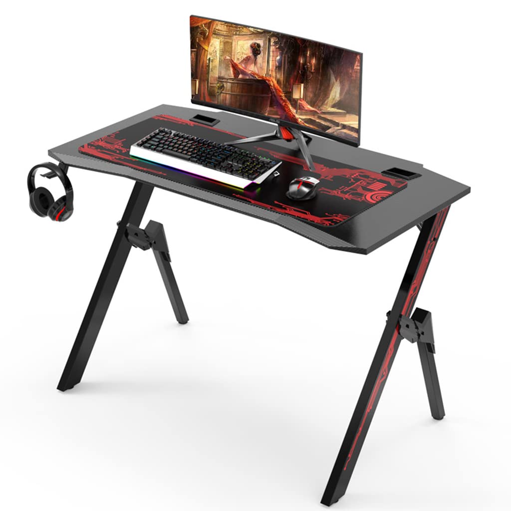 Bestier Gaming-Schreibtisch mit LED-Leuchten, Gaming-Schreibtisch, Computertisch, Getränkehalter, Headset-Haken mit robustem Metall- und Holz-Computertisch für Gaming und Büro, Schwarz-L 120 cm