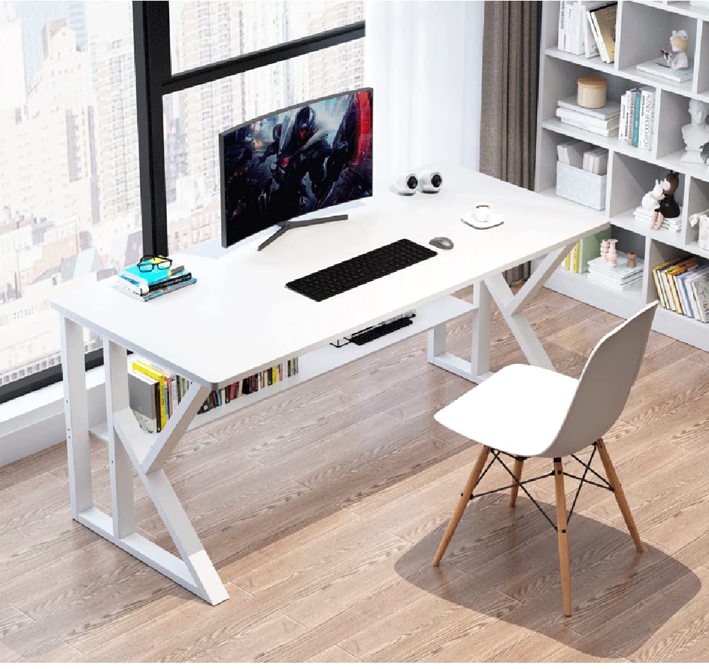 Gaming-Schreibtisch, PC-Computertisch, K-förmiger Gamer-Schreibtisch mit Kohlefaseroberfläche, Headset-Haken – stabiler Computertisch aus Metall und Holz – für Gaming und Büro, Weiß-L 100 cm vision