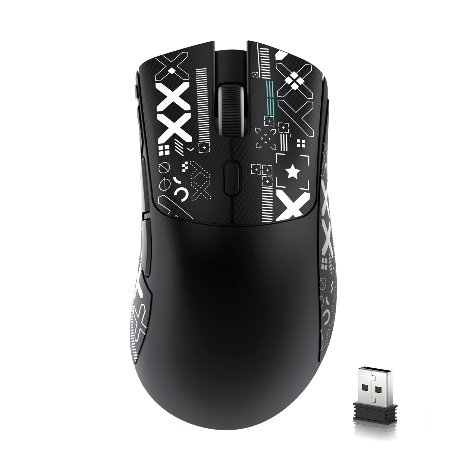 MAMBASNAKE x Attack Shark R1 59 g leichte kabellose Tri-Mode-Gaming-Maus mit Anti-Rutsch-Aufklebern, 2,4G/BT/Kabelkonnektivität,5 programmierbare Tasten,6 einstellbare DPI bis zu 18000,PAW3311–Schwarz