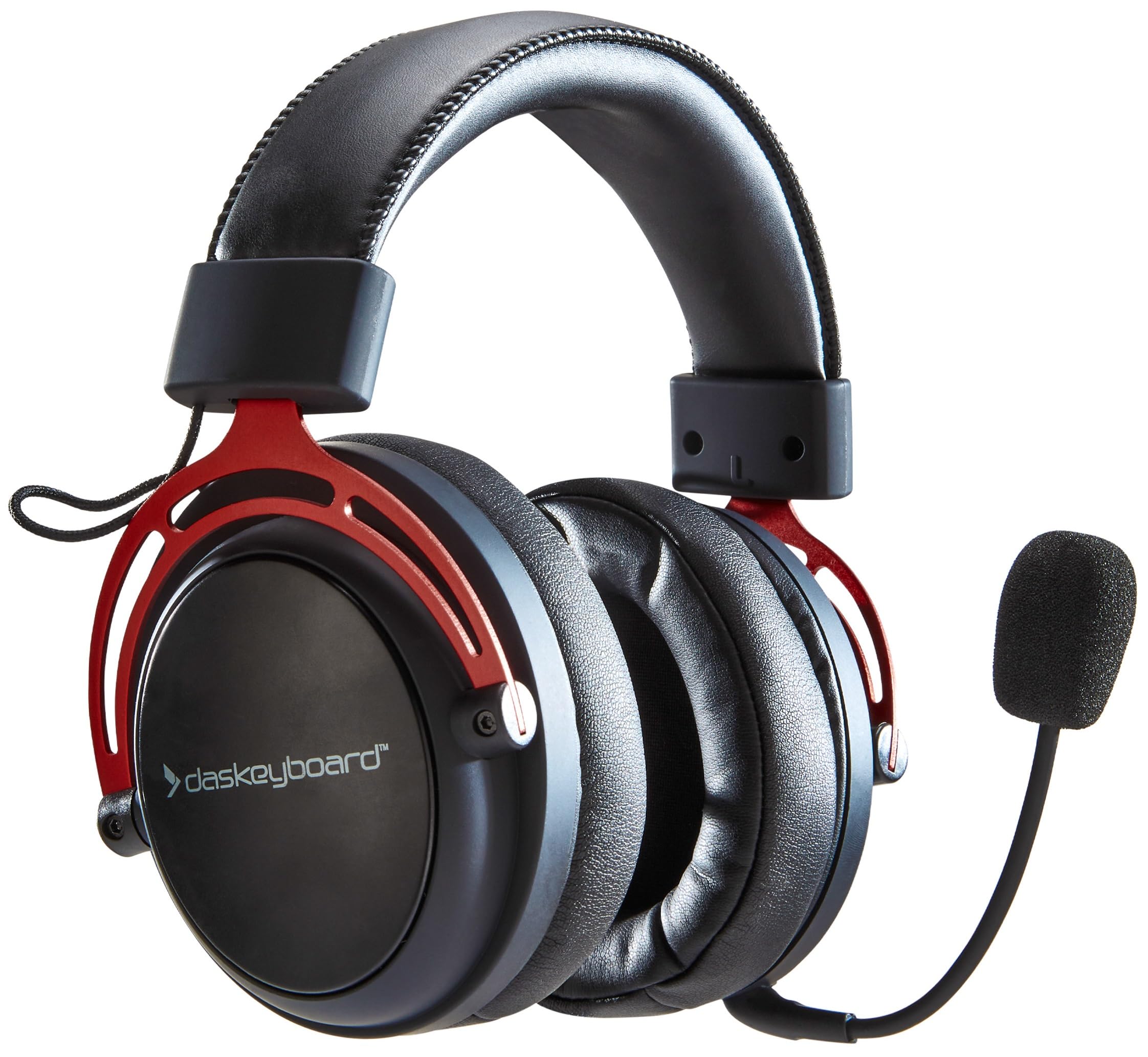 Das Keyboard Headset kabellos für Arbeit/Gaming kompatibel mit PC,PS5,Xbox, Switch - Ultraleichte komfortable Over Ear Earpads - Voice Isolation Mikrofon - Extra Bass 53mm Treiber, rotes Aluminium