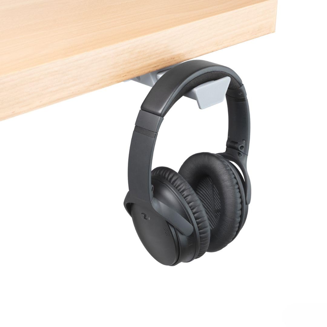 Headset Halter unter dem Tisch – Selbstklebende, ausziehbare Kopfhörerhalterung (grau) – Platzsparender Halter für Over-Ear Kopfhörer & Gaming Headsets – Schreibtisch Zubehör – Made in Germany