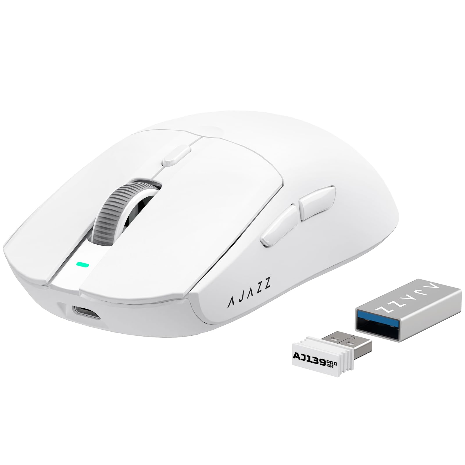 ATTACK SHARK AJAZZ AJ139PRO Kabellose Gaming-Maus, Ultraleicht (65g), PAW3395-Sensor, 26000 DPI, 4kHz, 2,4 GHz/USB C Wired E-Sport-Mäuse, 6 Programmtasten Taste, 700 Stunden Akkulaufzeit,PC/MAC – Weiß