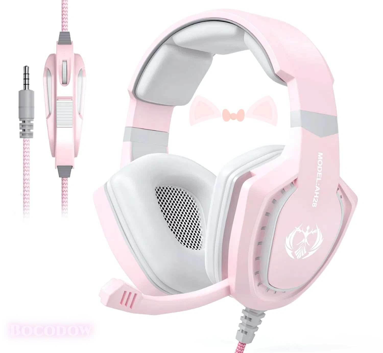 Pinkes Gaming-Headset für Mädchen und Frauen mit Mikrofon, Bass, Stereo-Surround-Sound, kabelgebunden, Over-Ear-Kopfhörer mit Mikrofon für PC, Mac, Computer, PS5, Xbox, PS4, Laptop (Rosa)