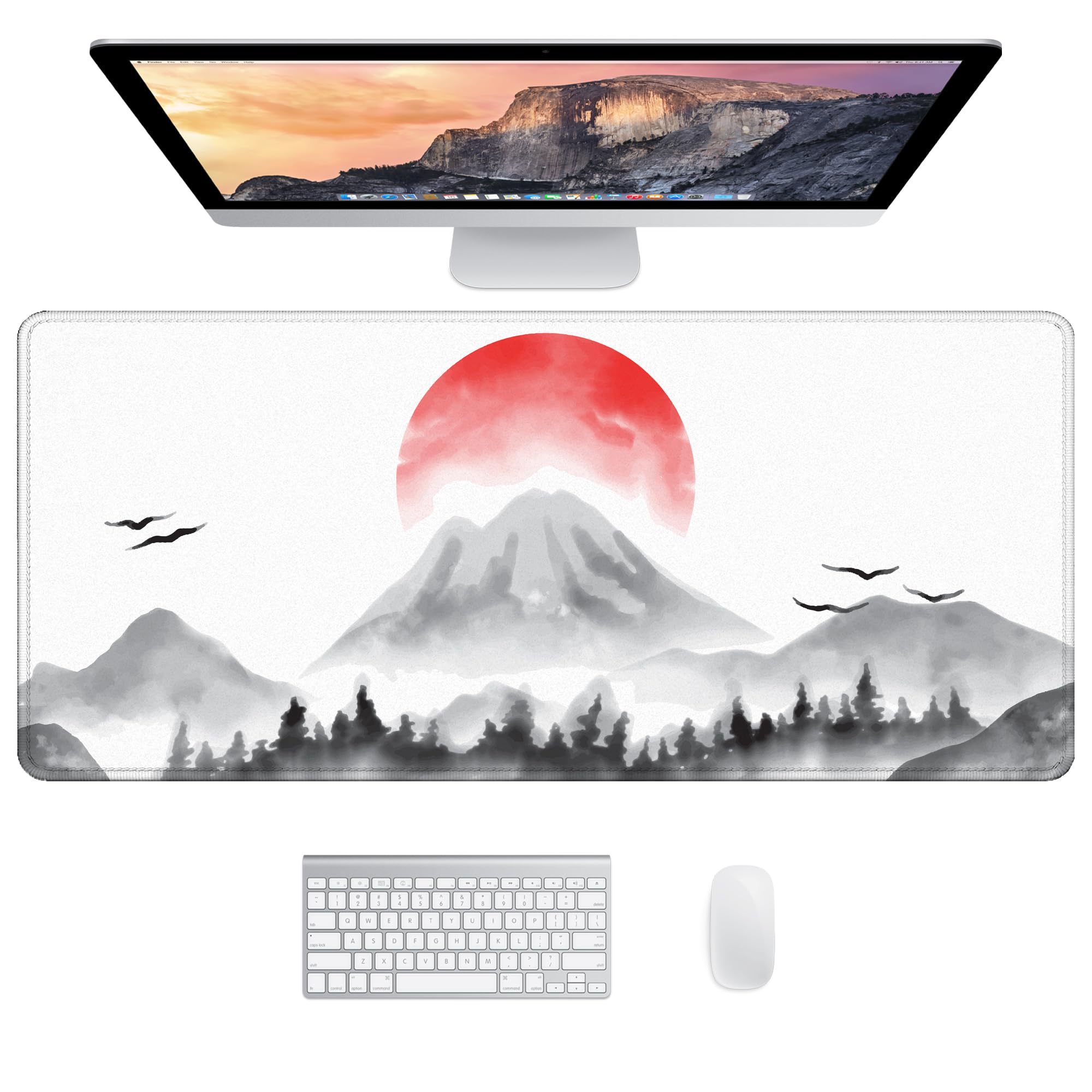 Schreibtischunterlage XXL Mauspad Gaming | Schreibtischunterlage Groß Maus Pad | Großes Mauspad XXL Gaming | Laptop Unterlage Schreibtisch Matte - Mousepad 900x400 mm (Japanische Sonne)