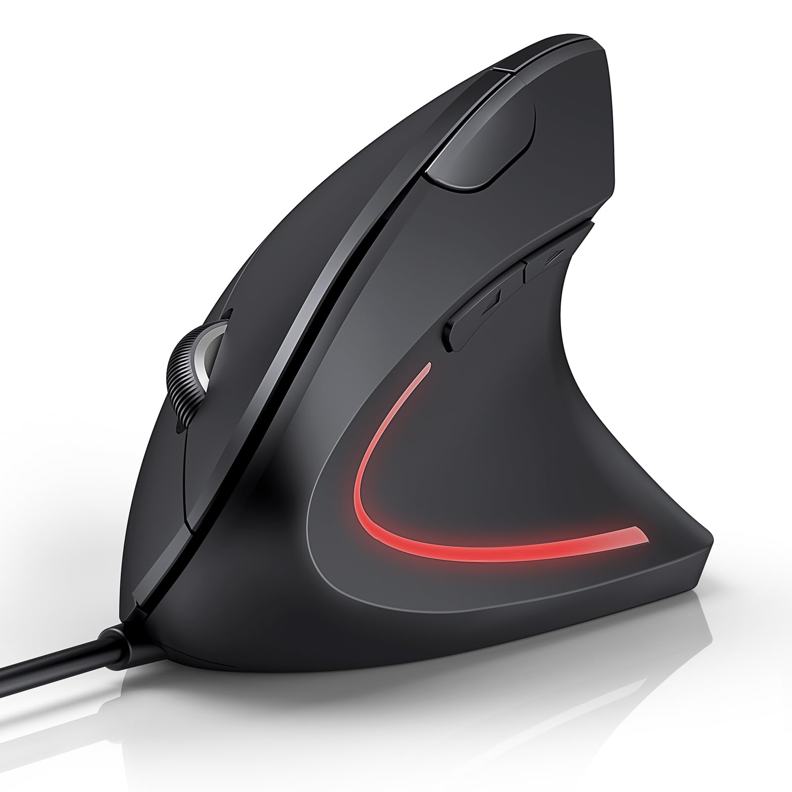 TECKNET Ergo Ergonomische Maus mit Kabel, Vertikale Maus, Ergonomisches Design, Vorbeugung Gegen Mausarm/Tennisarm, 6400 DPI 4 Tasten, PC Optische Mouse mit USB Kabel - Schwarz