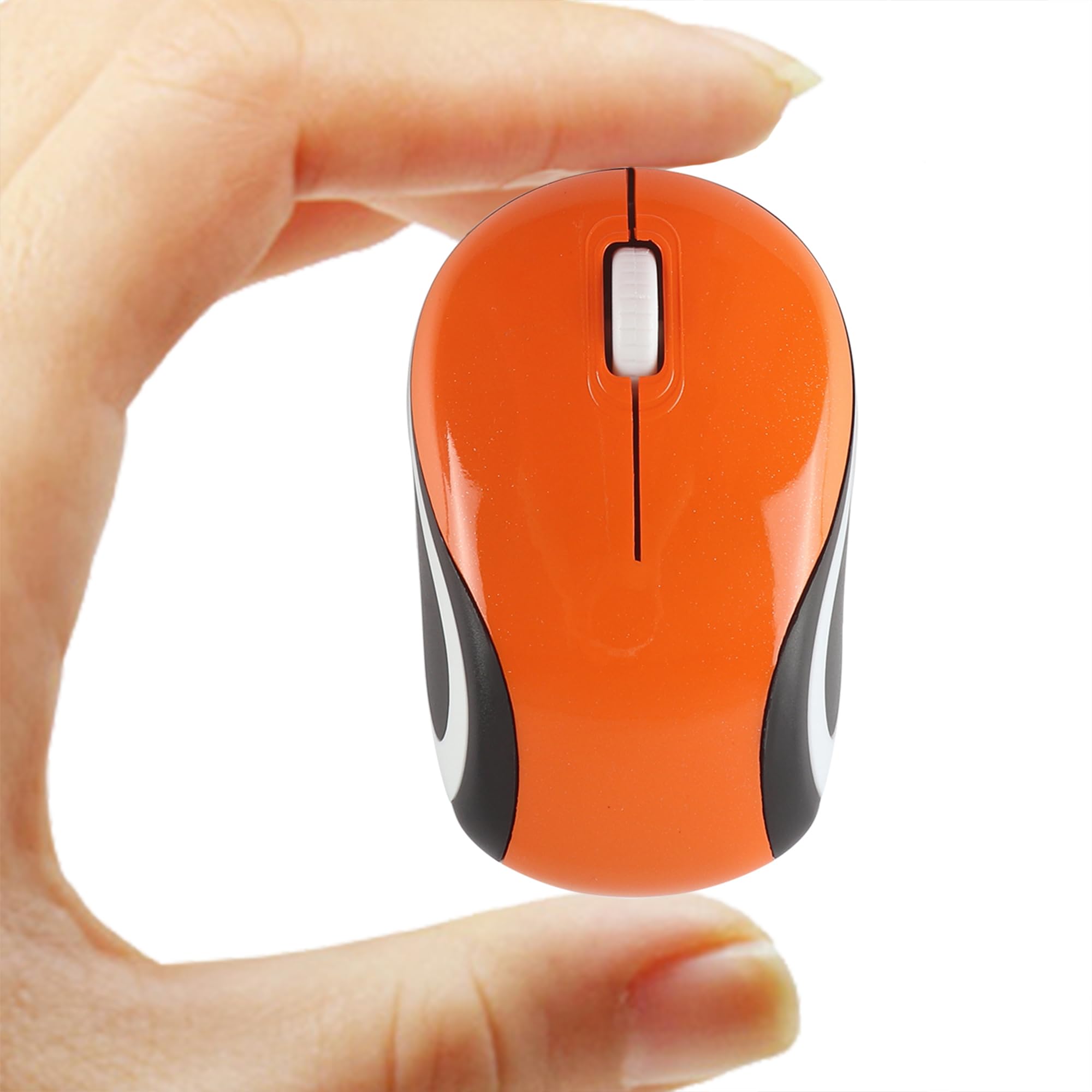 Kabellose Maus Niedliche Mini-Computermaus Kleine Größe Tasche Tragbare Kompakte Reise USB Optische Mäuse 3 Tasten 1000 DPI Kabellose Maus für Laptop PC Computer Notebook Kinder Geschenk (Orange)