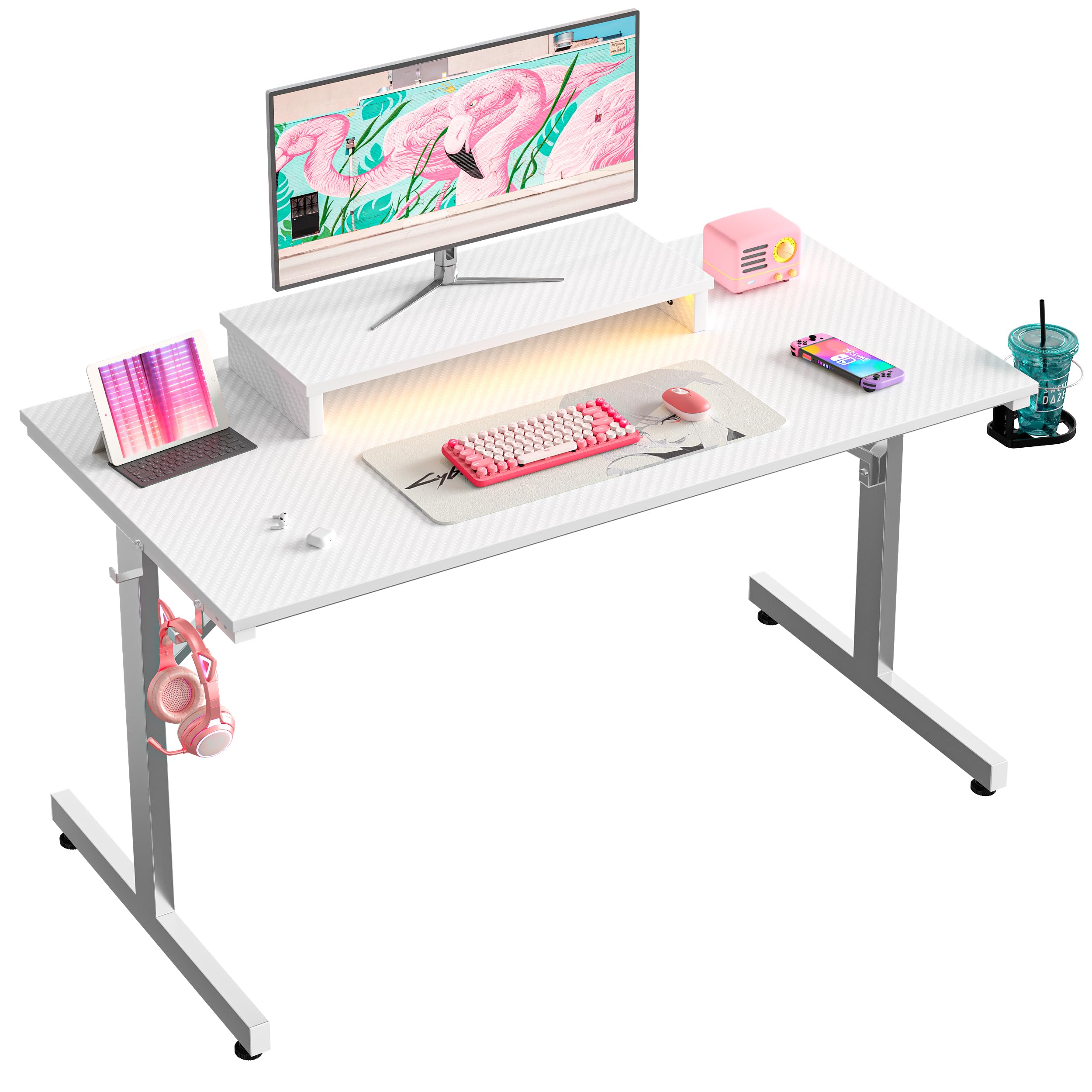Bestier Kleiner Gaming-Schreibtisch 106,6 cm LED Computerschreibtisch mit Monitorständer, Gamer-Arbeitsstation mit Becherhalter & Headset-Haken für Home-Office, Schlafzimmer, kleine Räum