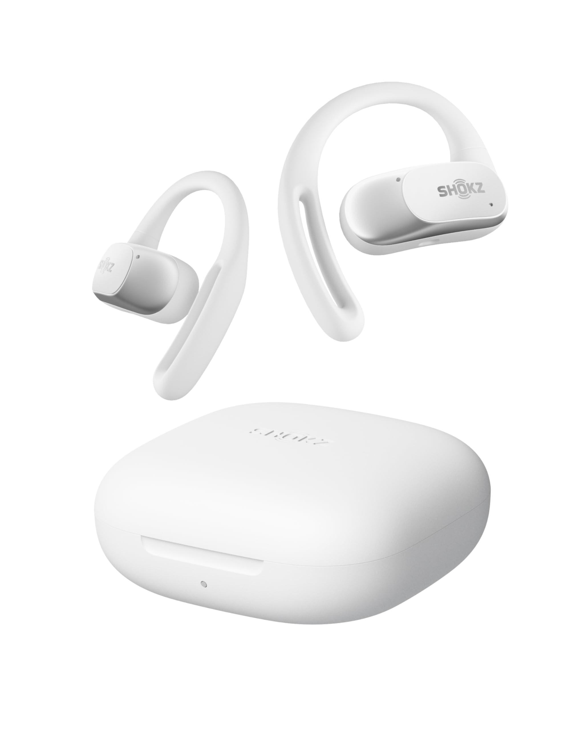 SHOKZ OpenFit Air Open-Ear-Kopfhörer, True Wireless Bluetooth-Ohrhörer mit Mikrofon, Ohrhörer mit Air-Ohrbügel, Schnellaufladung, 28 h Wiedergabe, wasserdicht IP54 fürs Training, mit Tragetasche, Weiß