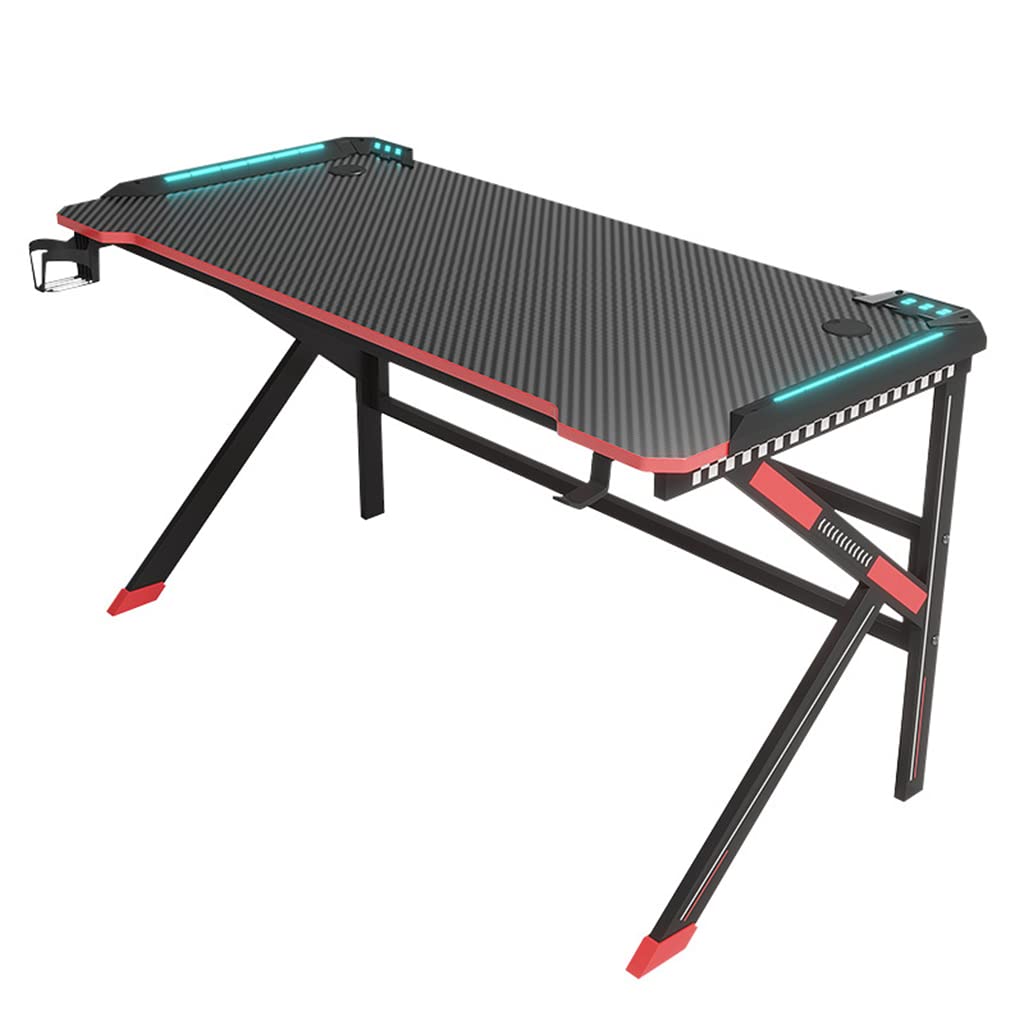 Gaming-Schreibtisch, Computertisch, Gaming-Tisch, ergonomische PC-Gaming-Workstation, Getränkehalter, Headset-Haken – Stabiler Computertisch aus Metall und Holz, schwarz L 120 cm (schwarz L 160 c
