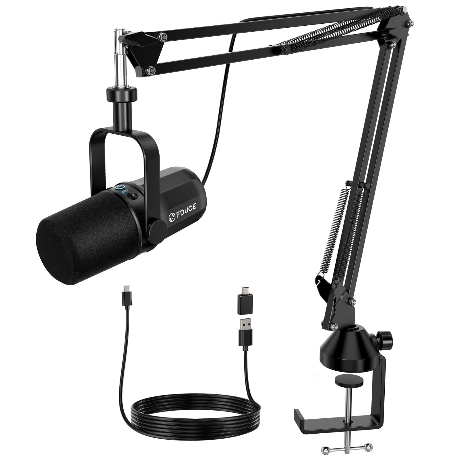 FDUCE SL40+ dynamisches Podcast-Mikrofon, USB/XLR-Mikrofon-Set für Gaming und Streaming, dynamisches Mikrofon mit Galgenarmst?nder, integrierter Kopfh?rerausgang, Stummschalttaste, Gain-Taste