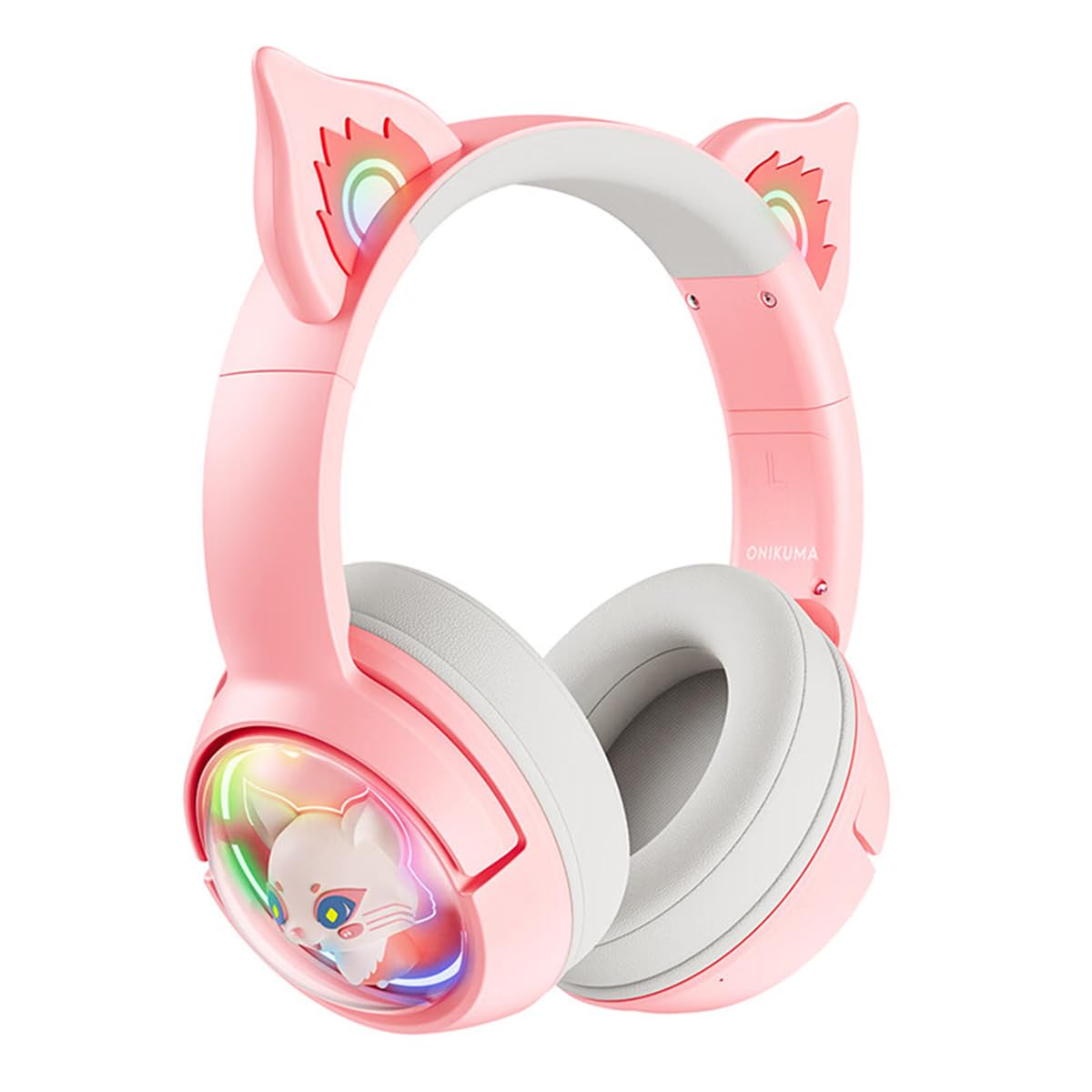Bluetooth Katzenohr Kabellos Kopfhörer, Cat Ear Gaming Headset mit Mikrofon Headset Pink mit RGB LED Licht Wireless Kopfhörer mit Katzenohren HD Stereo Sound für PC TV Tablet Spielkonsolen (Rosa)