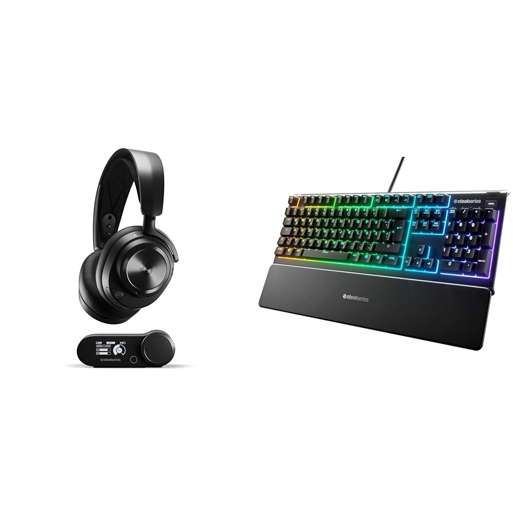 SteelSeries Arctis Nova Pro Wireless - Multi-System Gaming-Headset & Apex 3 - Gaming Tastatur - 10-Zonen RGB-Beleuchtung - Premium magnetische Handballenauflage - Deutsches (QWERTZ) Layout