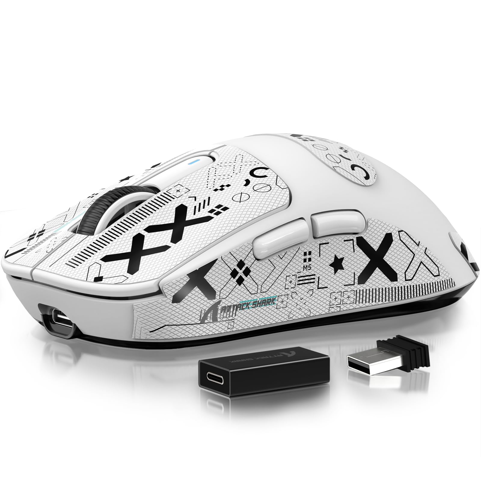 ATTACK SHARK X3 Pro 4K/8K Hz Maus, 49 g SUPERLEICHT, PixArt PAW3395 Gaming-Sensor, BT/2,4G kabellose/kabelgebundene Gaming-Maus, 6 einstellbare DPI bis zu 26000, 200 Stunden Akku (weiß)