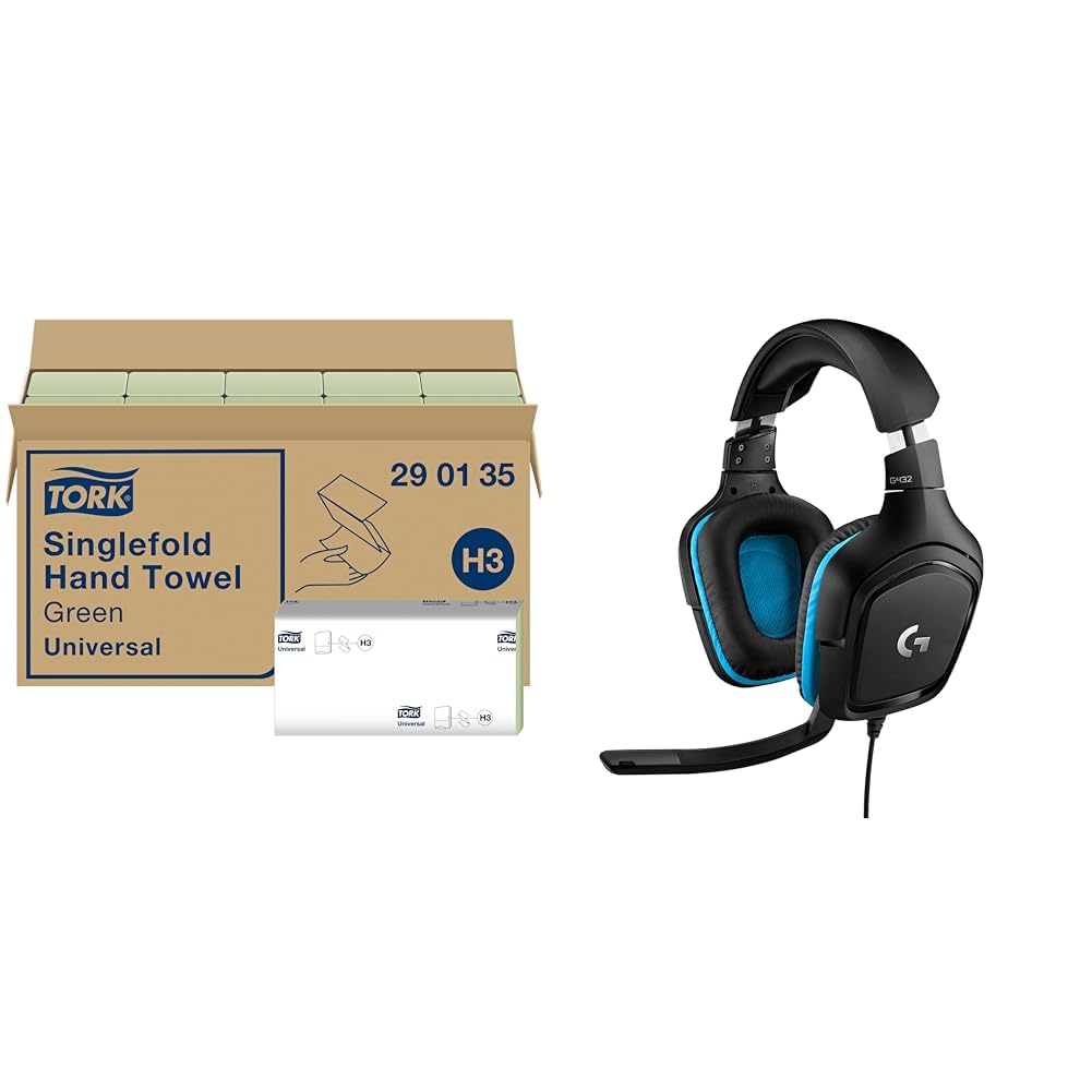 Tork grüne Zickzack Papierhandtücher Universal 290135 - H3 Falthandtücher für Papierhandtuchspender - 1-lagig & Logitech G432 kabelgebundenes Gaming-Headset