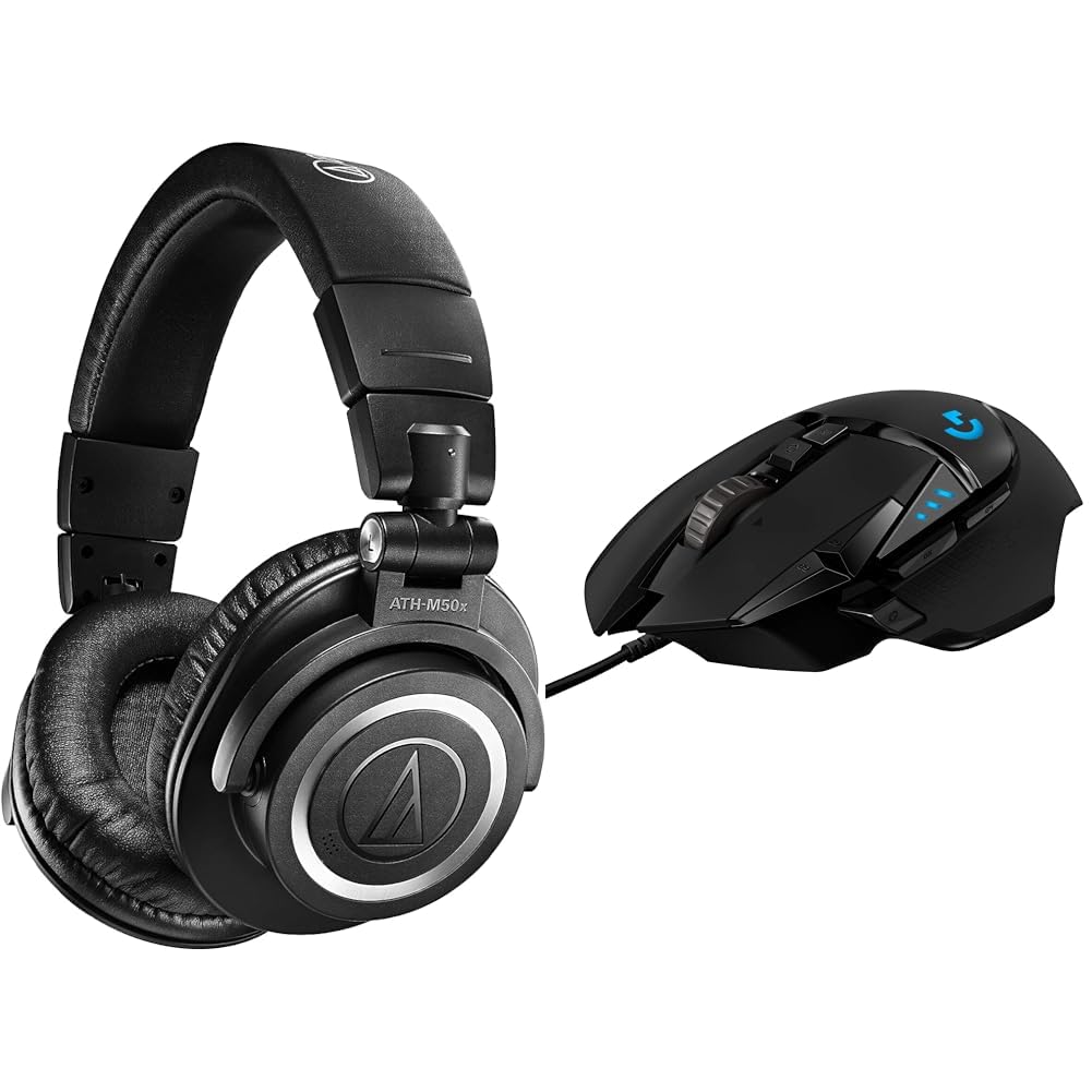 Audio-Technica M50xBT2 Kabelloser Kopfhörer Schwarz & Logitech G502 Hero High-Performance Gaming-Maus mit Hero 25K DPI optischem Sensor