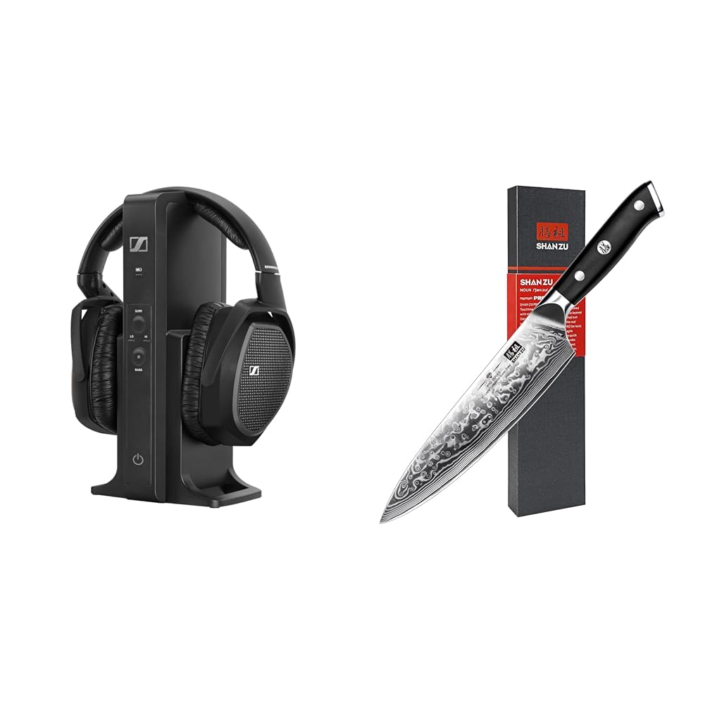 Sennheiser RS 175 Digitaler drahtloser Over-Ear-Kopfhörer & SHAN ZU Damastmesser Kochmesser 67 Schichten Damaststahl Küchenmesser mit G10 Griff 20CM PRO Series