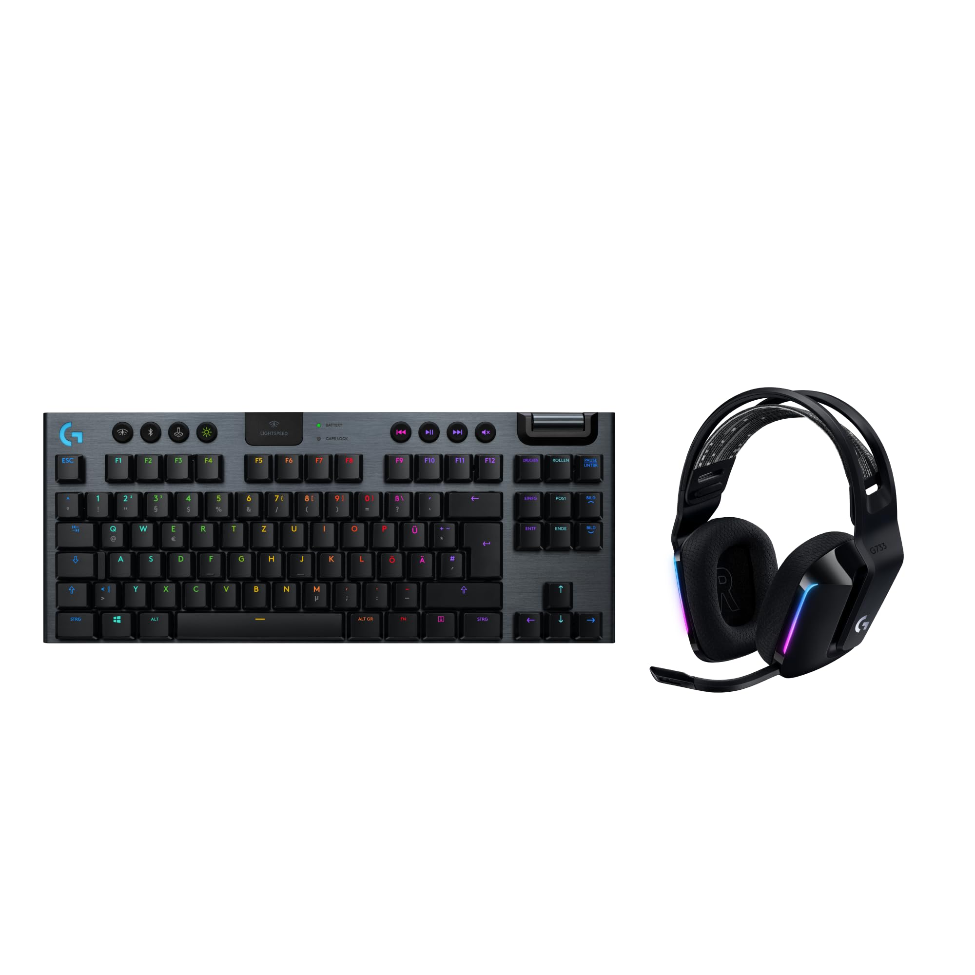 Logitech G733 Lightspeed kabelloses Gaming-Headset mit Blue Vo!ce und G915 TKL Lightspeed kabellose mechanische RGB-Gaming-Tastatur ohne Ziffernblock – PC/Mac - Schwarz