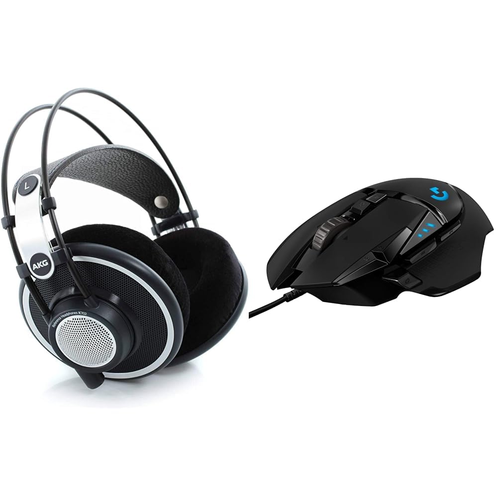 AKG K702 Offene Over-Ear-Studio-Referenzkopfhörer der Premiumklasse || Kein Bluetooth & Logitech G502 Hero High-Performance Gaming-Maus mit Hero 25K DPI optischem Sensor