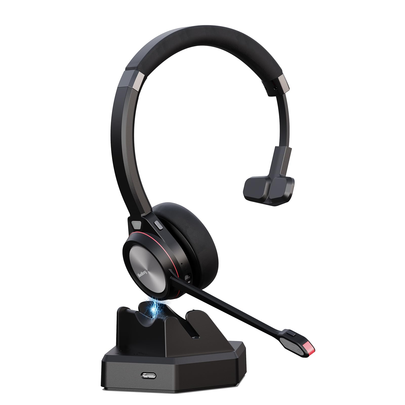 Kabellos Headset für PC, Mono 5.2 Bluetooth Headset mit Mikrofon & USB Dongle, 30 Stunden Sprechzeit Wireless Kopfhörer für Home Office ComputerTeams Zoom Laptop Büro Callcenter Telefon
