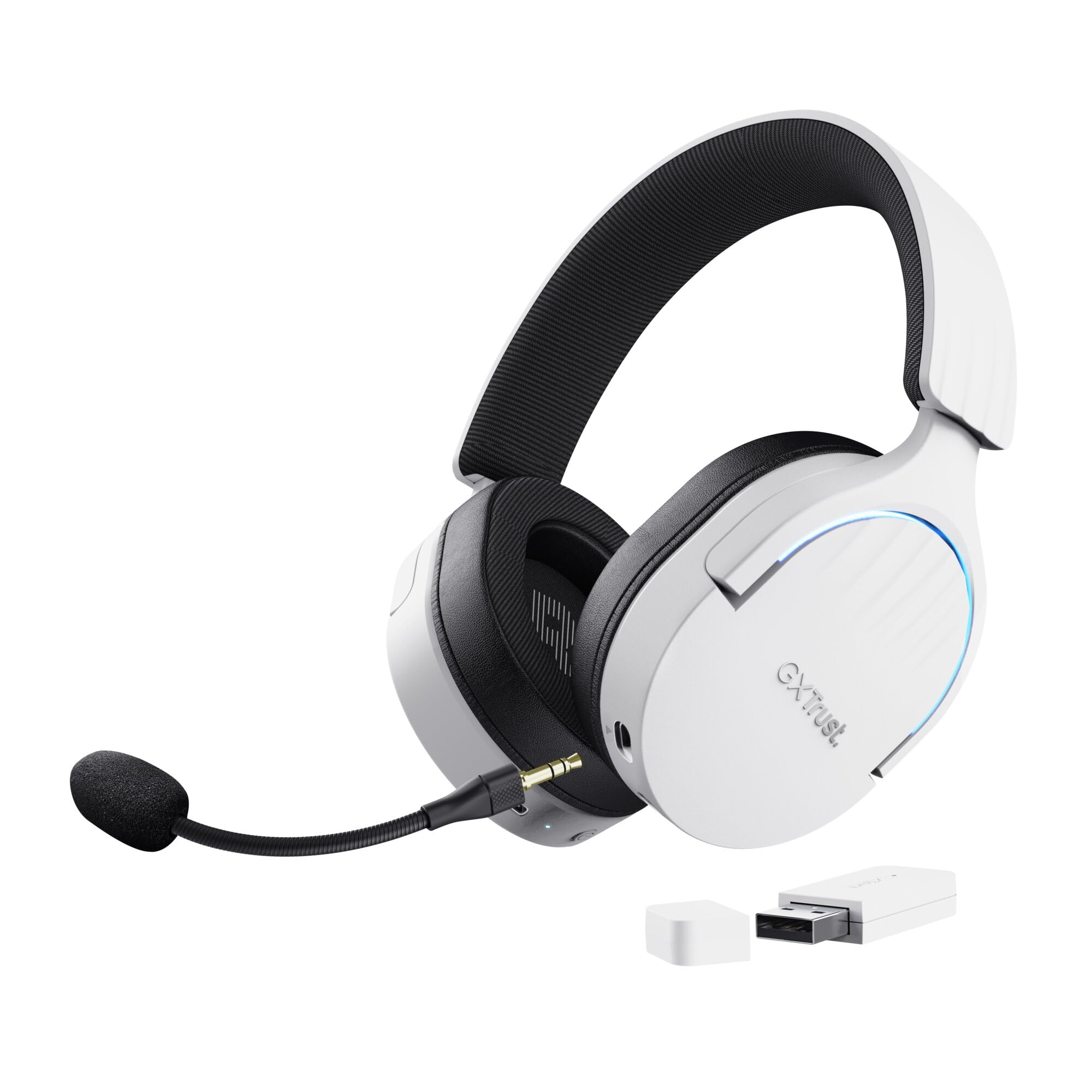 Trust Gaming GXT 491W Fayzo Gaming Headset Bluetooth + 2.4 GHz, 7.1 Surround Sound, 22H Akkulaufzeit, 35% Recyclingkunststoff RGB Over-Ear Kopfhörer Kabellos Bluetooth PC PS5 PS4 Switch, Weiß
