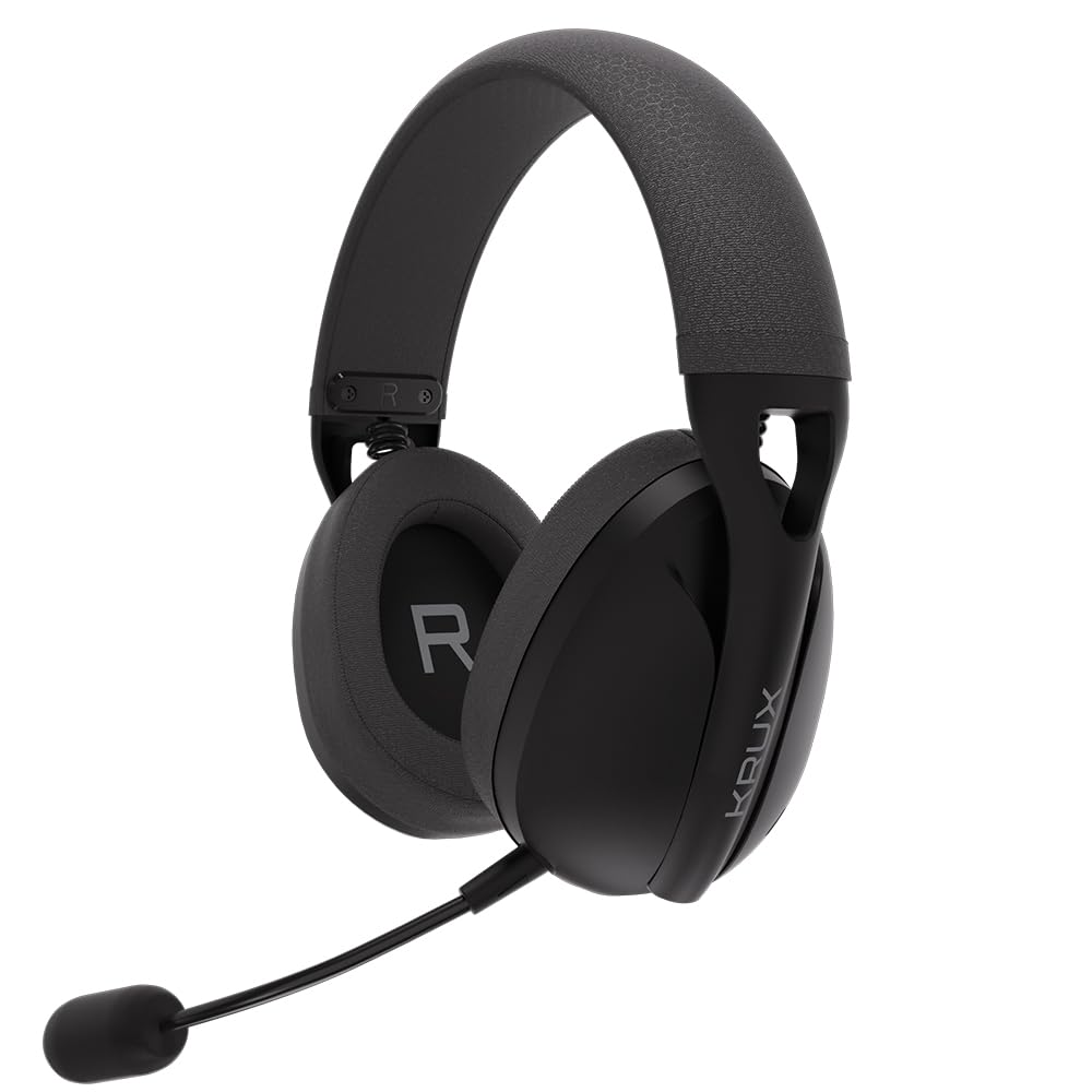 KRUX Clapz Wireless Black, Leichte kabellose Gaming Kopfhörer, abnehmbares Mikrofon, 2,4 GHz, BT, USB Typ C, Gewicht 175 g, Verstellbarer Kopfbügel