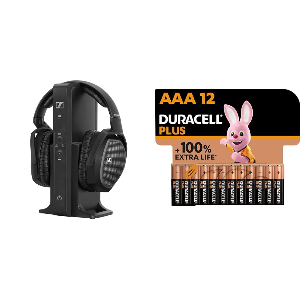 Sennheiser RS 175 Digitaler kabelloser Over-Ear-Kopfhörer – Bassverstärkung und Surround-Sound & Duracell Plus AAA-Batterien (12er-Pack) – Alkaline 1,5 V – bis zu 100% zusätzliche Lebensdauer