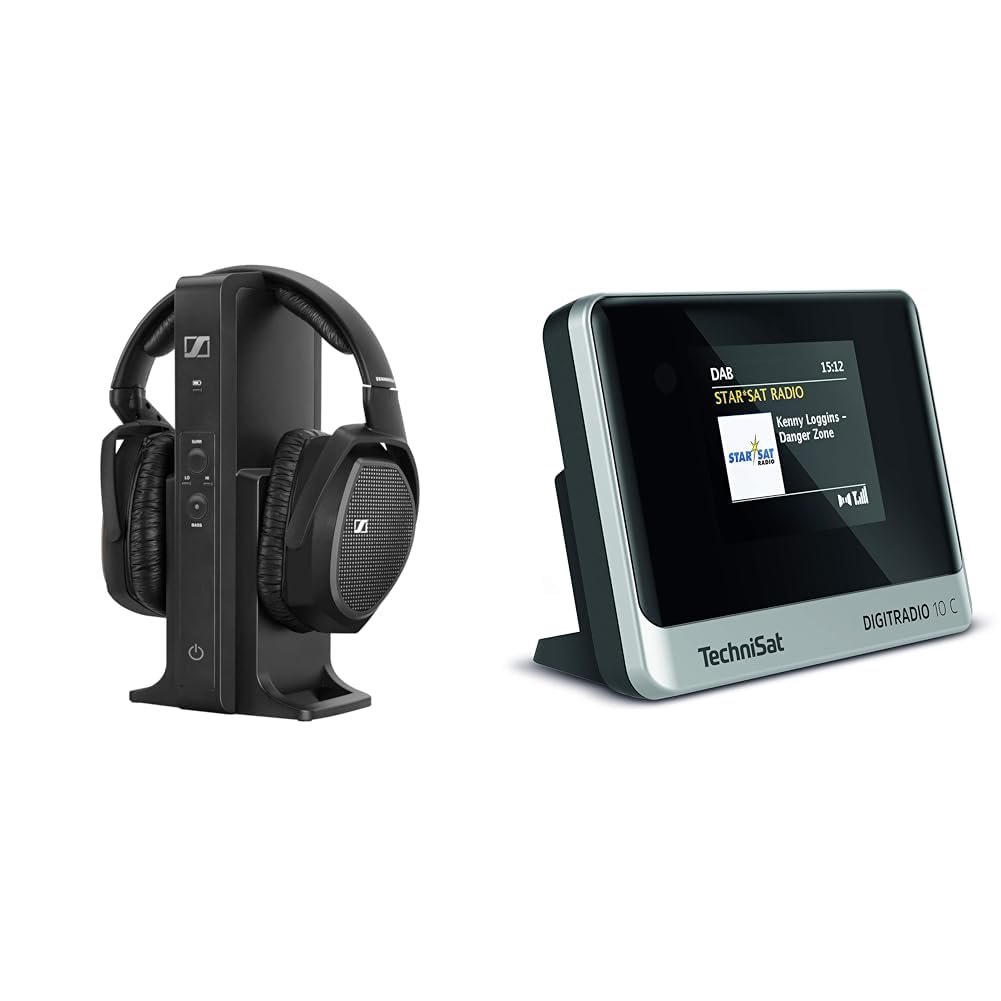 Sennheiser RS 175 Digitaler drahtloser Over-Ear-Kopfhörer -Bassverstärkung und Surround-Sound für Heim- und TV-Entertainment-Systeme & TechniSat DIGITRADIO 10 C DAB+ Digitalradio Adapter Farb-Display