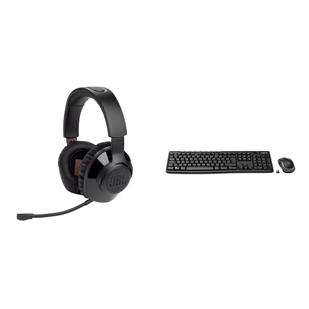 JBL Quantum 350 Over-Ear Gaming Headset – Schwarz & Logitech MK270 Kabelloses Set mit Tastatur und Maus für Windows