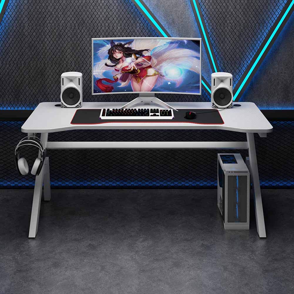 KANBUN Professioneller Gaming-Computertisch, ergonomisch stabil und komfortabel, multifunktionaler Schreibtisch, praktischer Headset-Haken, Desktop-Computertisch, weiß, 100 x 60 x 75 cm