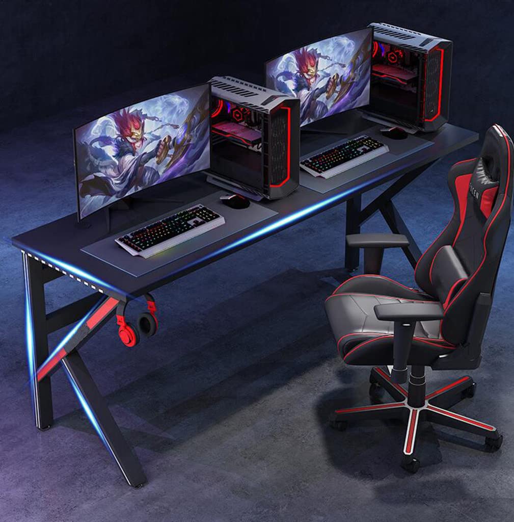 Gaming-Tisch mit Kohlefaseroberfläche, großer Computertisch, Gaming-PC-Schreibtisch, große Gaming-Schreibtische, Headset-Haken – Stabiler Computertisch aus Metall und Holz, L 120 cm