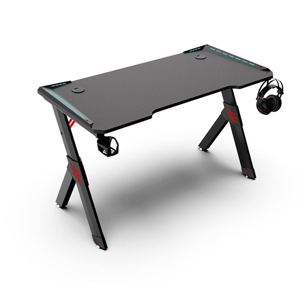 I-förmiger Computer-Gaming-Schreibtisch, Y-förmiger Gaming-Tisch, Gamer-Workstation mit großem Mauspad, Getränkehalter, Headset-Haken – Stabiler Computertisch aus Metall und Holz, schwarz-L