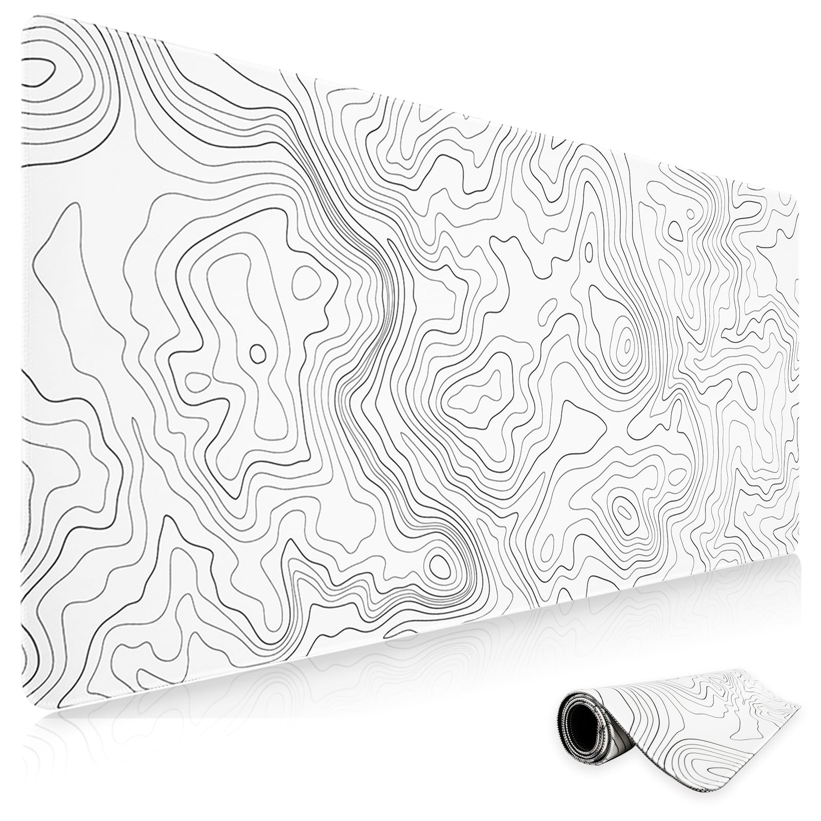 Niviy Mauspad Gaming XXL Weiß Minimalistische Topografische Karten Schreibtischunterlage,Mousepad mit Gummi Anti Rutsch Verbessert Präzision und Geschwindigkeit,Mauspad für Büro,Zuhause 800x350mm