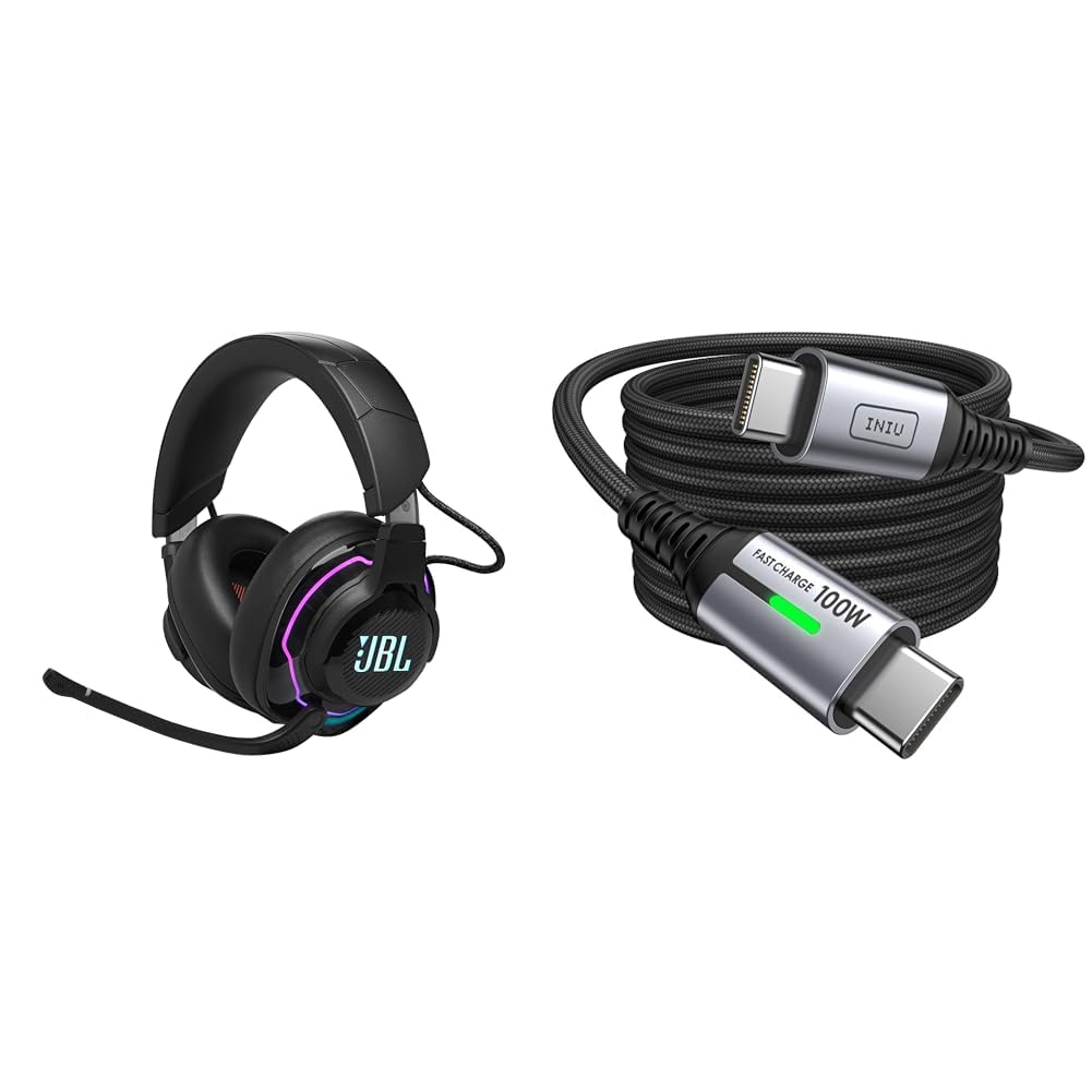 JBL Quantum 910 Over-Ear Gaming Kopfhörer – Wireless 2,4 GHz & INIU USB C Kabel, 100W [2m] PD3.0 Schnellladekabel USB C auf USB C