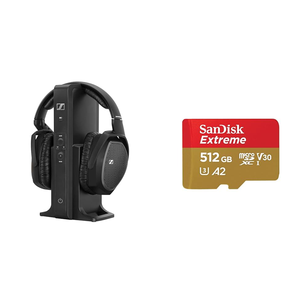 Sennheiser RS 175 Digitaler drahtloser Over-Ear-Kopfhörer & SanDisk Extreme microSDXC UHS-I Speicherkarte 512 GB + Adapter