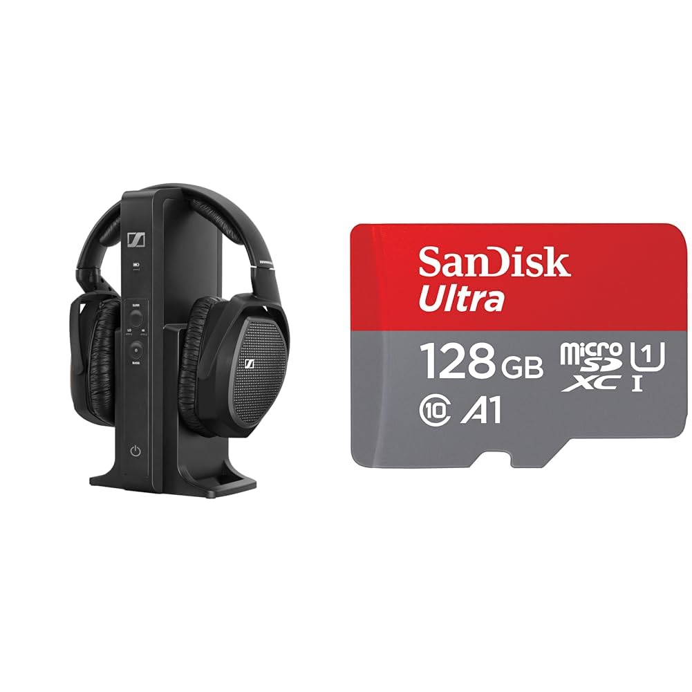 Sennheiser RS 175 Digitaler drahtloser Over-Ear-Kopfhörer & SanDisk Ultra Android microSDXC UHS-I Speicherkarte 128 GB + Adapter
