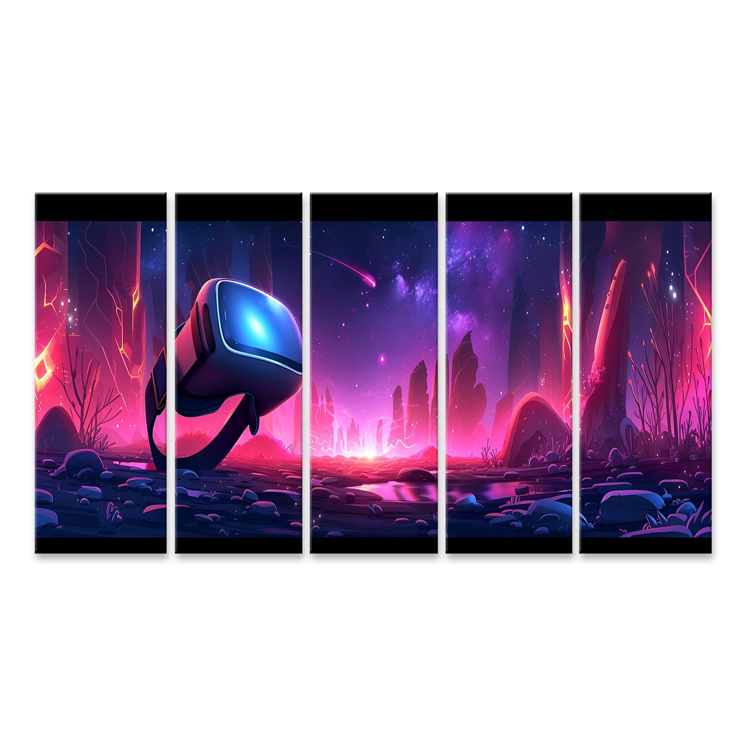 islandburner Bild auf Leinwand Neonbeleuchteter Raum mit VR-Headset, generiertes Technologie-Design Spielzimmer VR-Gaming-Center Leinwandbild