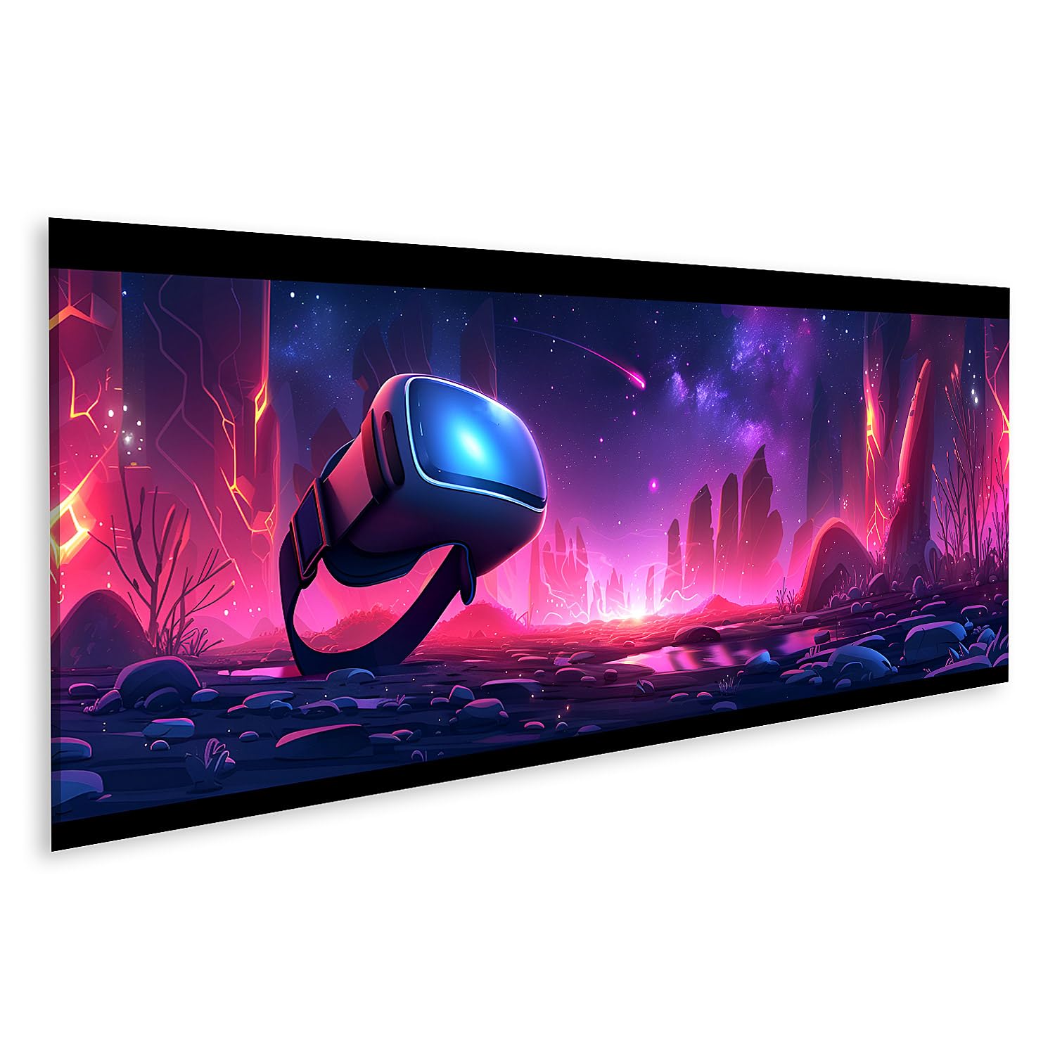islandburner Bild auf Leinwand Neonbeleuchteter Raum mit VR-Headset, generiertes Technologie-Design Spielzimmer VR-Gaming-Center Leinwandbild