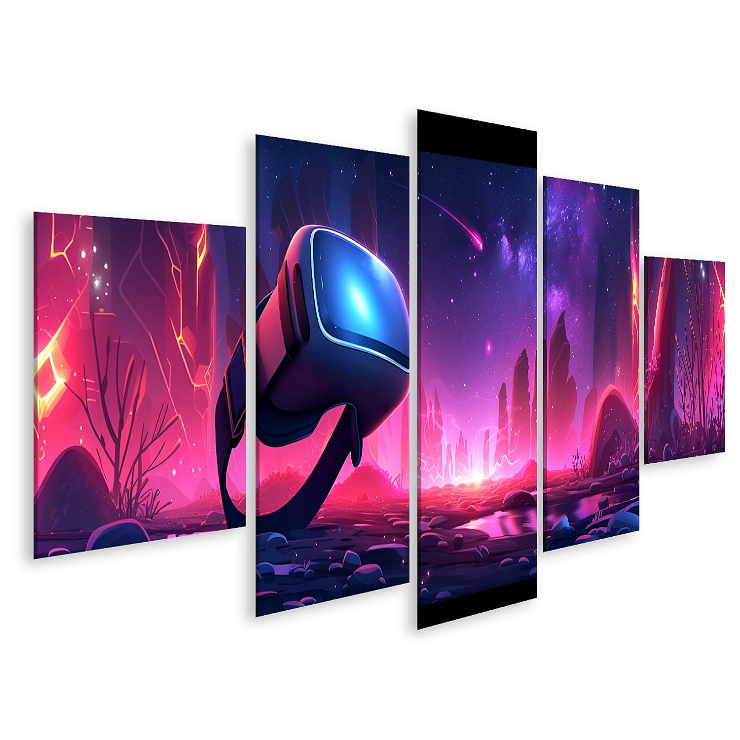 islandburner Bild auf Leinwand Neonbeleuchteter Raum mit VR-Headset, generiertes Technologie-Design Spielzimmer VR-Gaming-Center Wandbilder Bilder