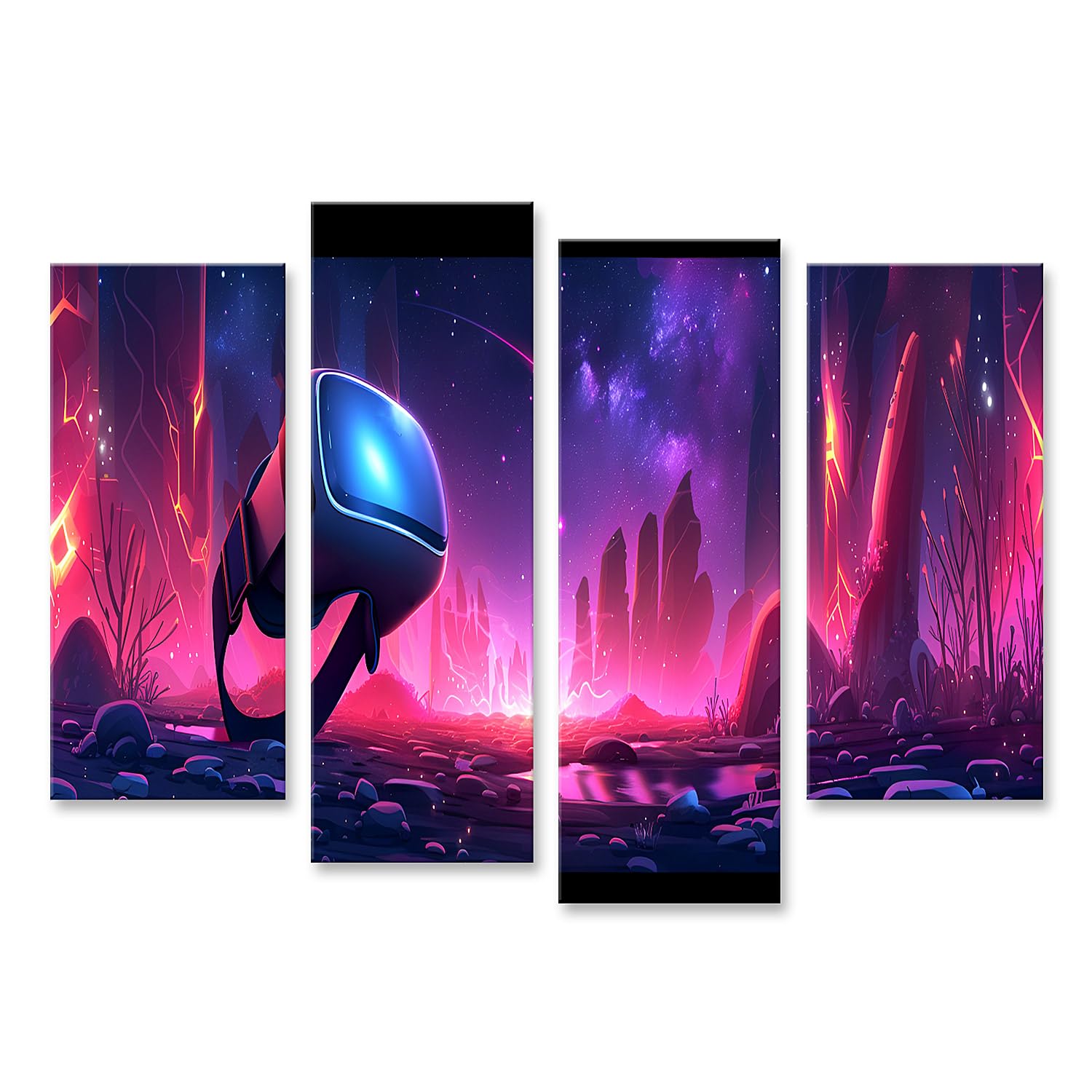islandburner Bild auf Leinwand Neonbeleuchteter Raum mit VR-Headset, generiertes Technologie-Design Spielzimmer VR-Gaming-Center Wandbilder Bilder
