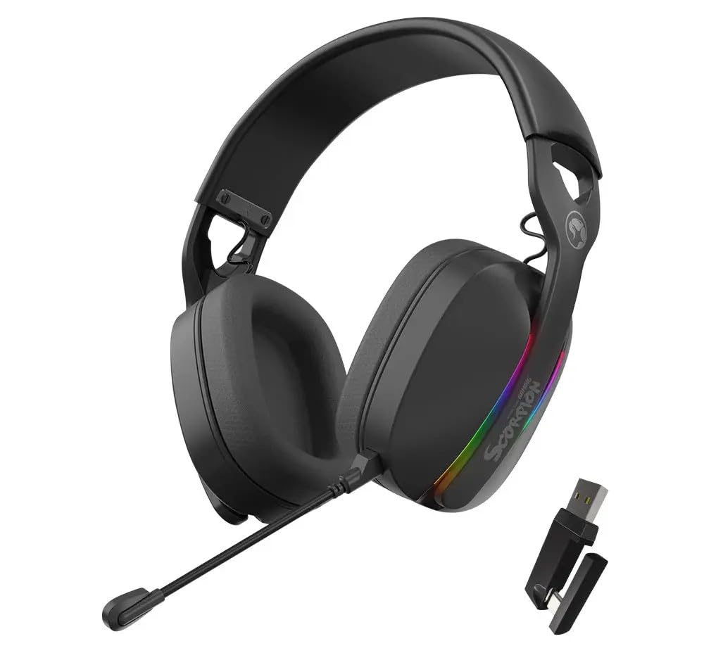 MARVO HG9086W-BK Gaming-Headset, Pulz, 70 W, kabellos, RGB, 40-mm-Treiber, integriertes Mikrofon, Schwarz
