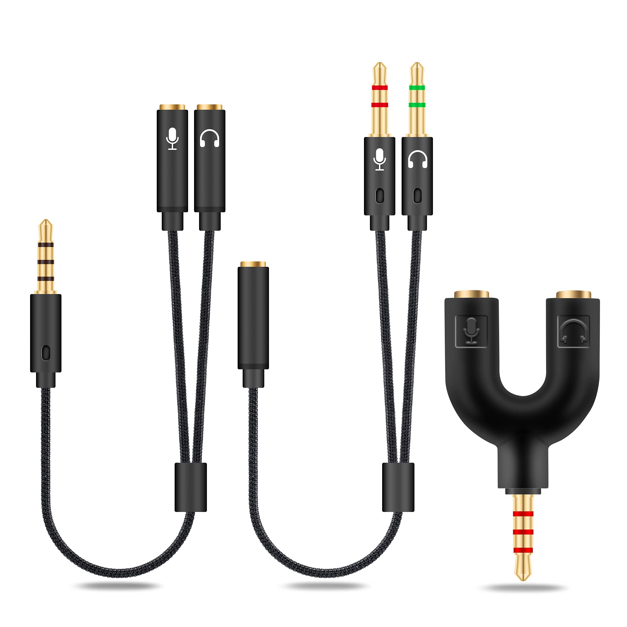 2-in-1 3.5mm Kopfhörer Splitter Adapter (Mikrofon Audio) Weiblich zu Männlich zu Weiblich Stereo Jack Y Kabel Kompatibel für PS4, PS5, Nintendo Switch, Telefon, Laptop(3 im 1-Pack)