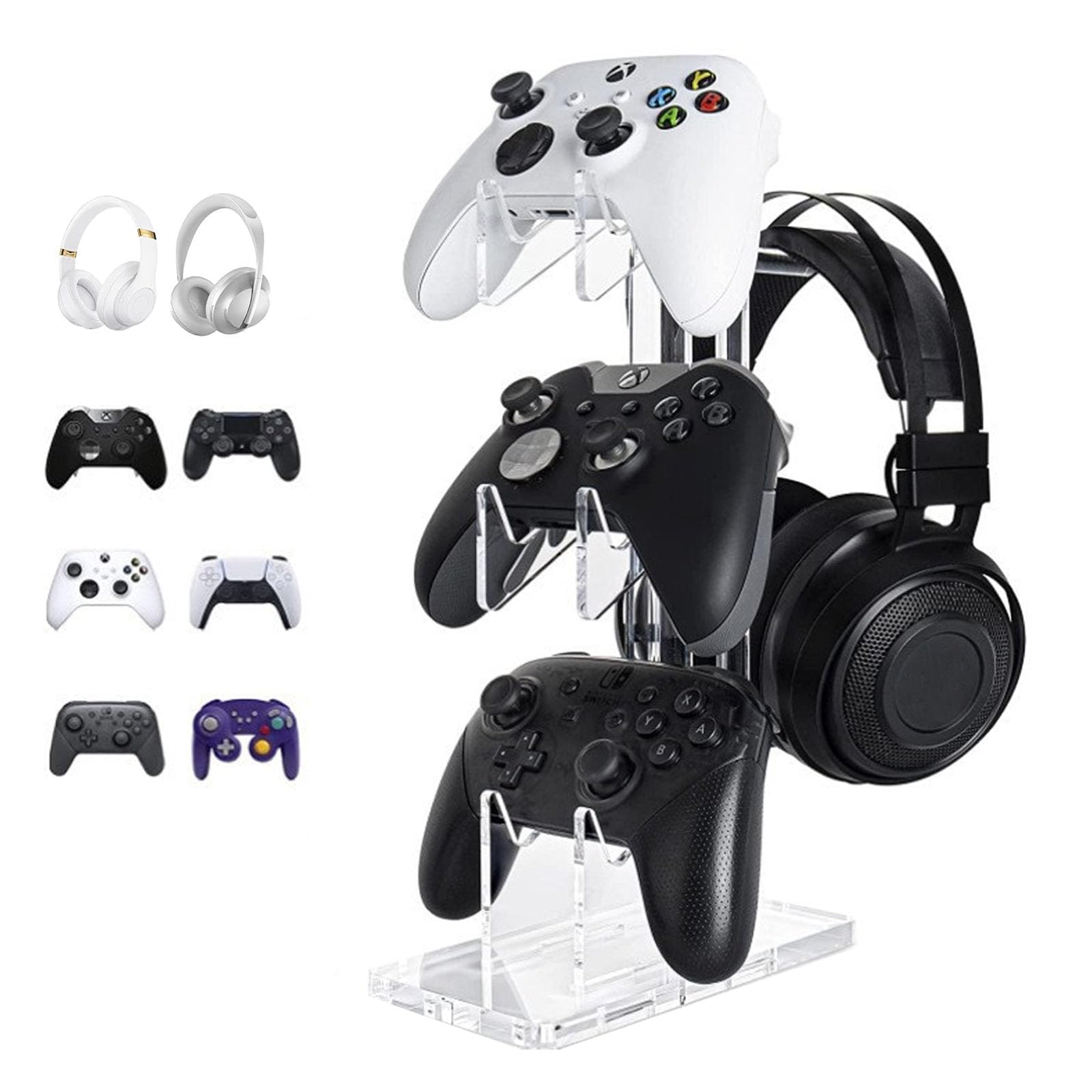 NIYATA Controller Halter 3 Ebenen für Xbox Series, PS5, PS4, PS4,Gaming Headset Halterung,Acryl Kopfhörer Ständer Controller Halterung (3 Schichten)