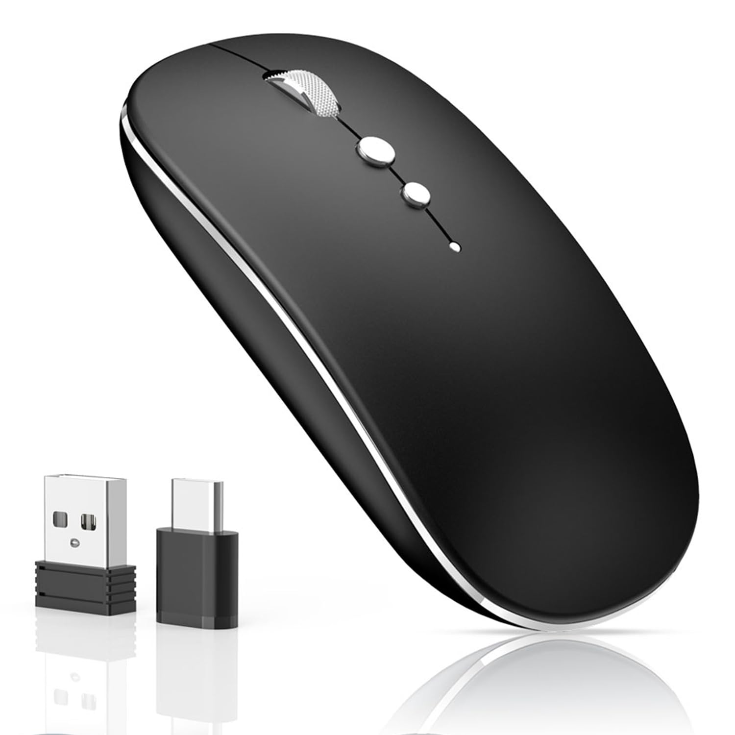 Kabellose Maus für Computer Wiederaufladbar, 2,4 GHz kabellos tragbare Mäuse mit USB/USB-C Dualer Empfänger,DPI,Zurück Taste-Kompatibel mit TypeC-Gerät/AppleMacBook Air/Pro,iPad,Tablet,PC (Schwarz)