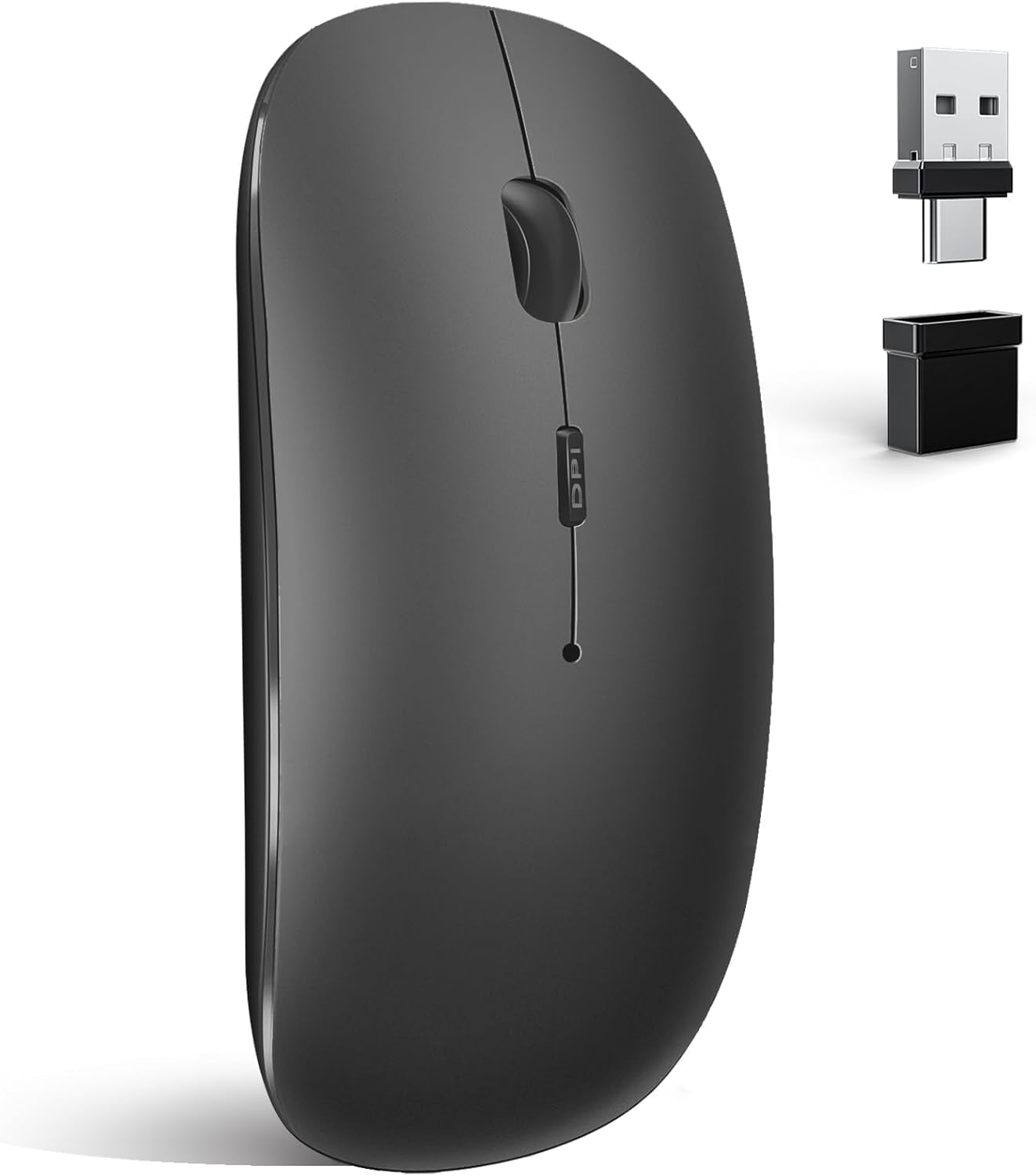 Bluetooth Kabellose Maus für MacBook Air Mac Pro Laptop Computer iPad PC Optische wiederaufladbare leise Funkmaus mit Dual Mode Switch Maus Bluetooth5.2/3.0 und 2.4GHz USB Typ-C Empfänger,Schwarz