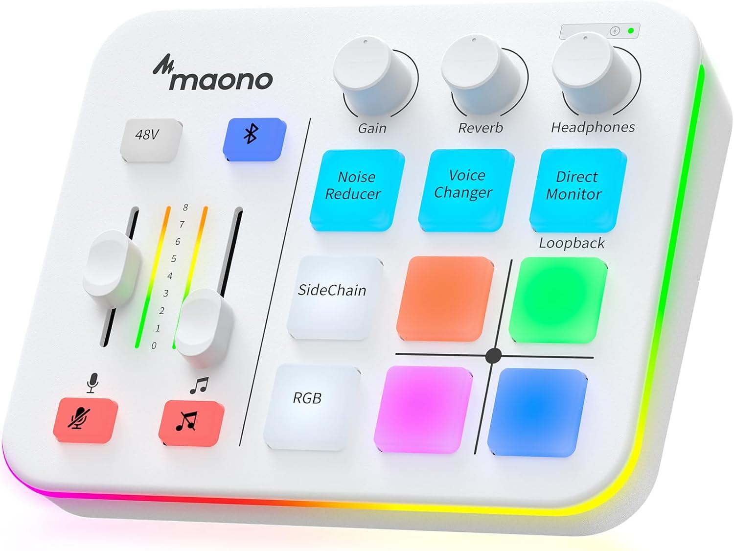 MAONO Audio Mixer, Audio-Interface mit Pro-Preamp, RGB, Bluetooth, 48V-Phantom-Speisung für Live-Streaming, Podcasting, Content-Erstellung, Gaming – MaonoCaster G1 NEO (Weiß)