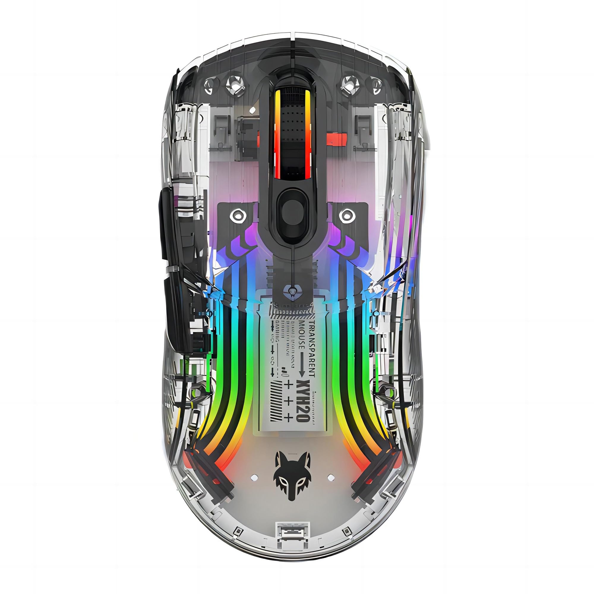 Mengshen Transparente kabellose Maus, wiederaufladbare Gaming-Mäuse mit bunter RGB-Hintergrundbeleuchtung 5-stufiger DPI-Stummklick Bequem für PC-Computer-Laptop-Esports (Schwarz)