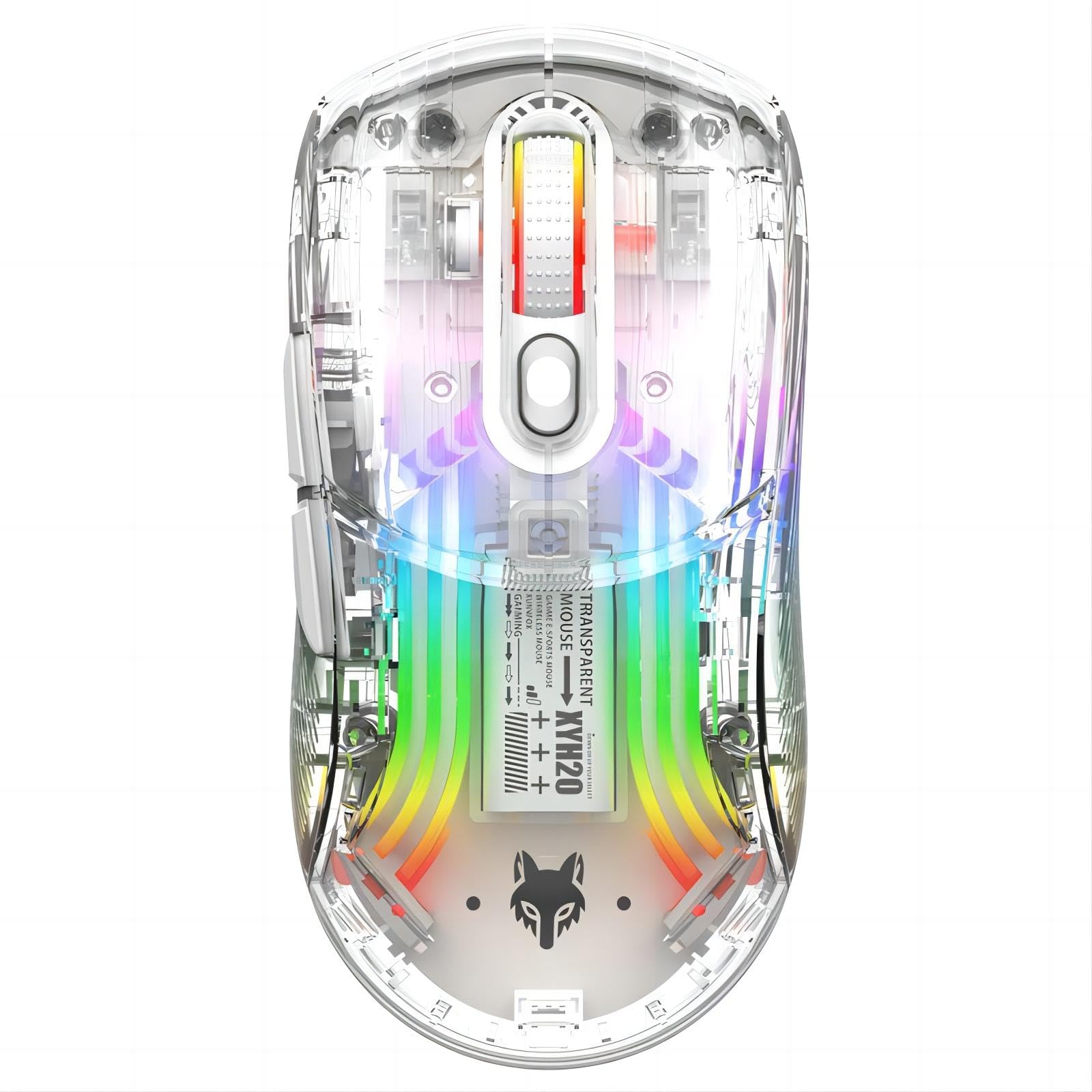 Mengshen Transparente kabellose Gaming-Mäuse, wiederaufladbare Maus mit 5-stufiger DPI-Stufe Bunte Hintergrundbeleuchtung Leiser klick Ergonomisch für PC-Computer-Gaming-Gamer-Büro (Weiß)