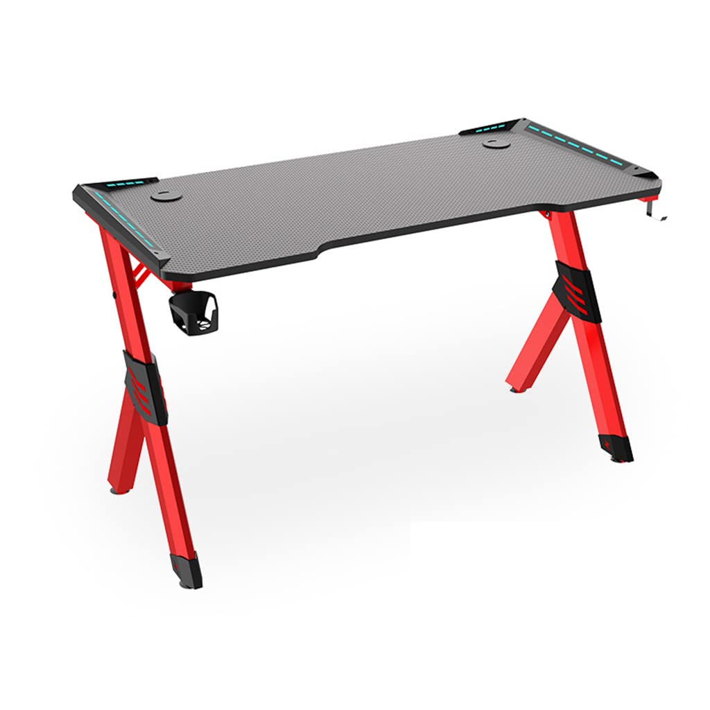 I-förmiger Computer-Gaming-Schreibtisch, Y-förmiger Gaming-Tisch, Gamer-Workstation mit großem Mauspad, Getränkehalter, Headset-Haken – Stabiler Computertisch aus Metall und Holz, rot-L 100