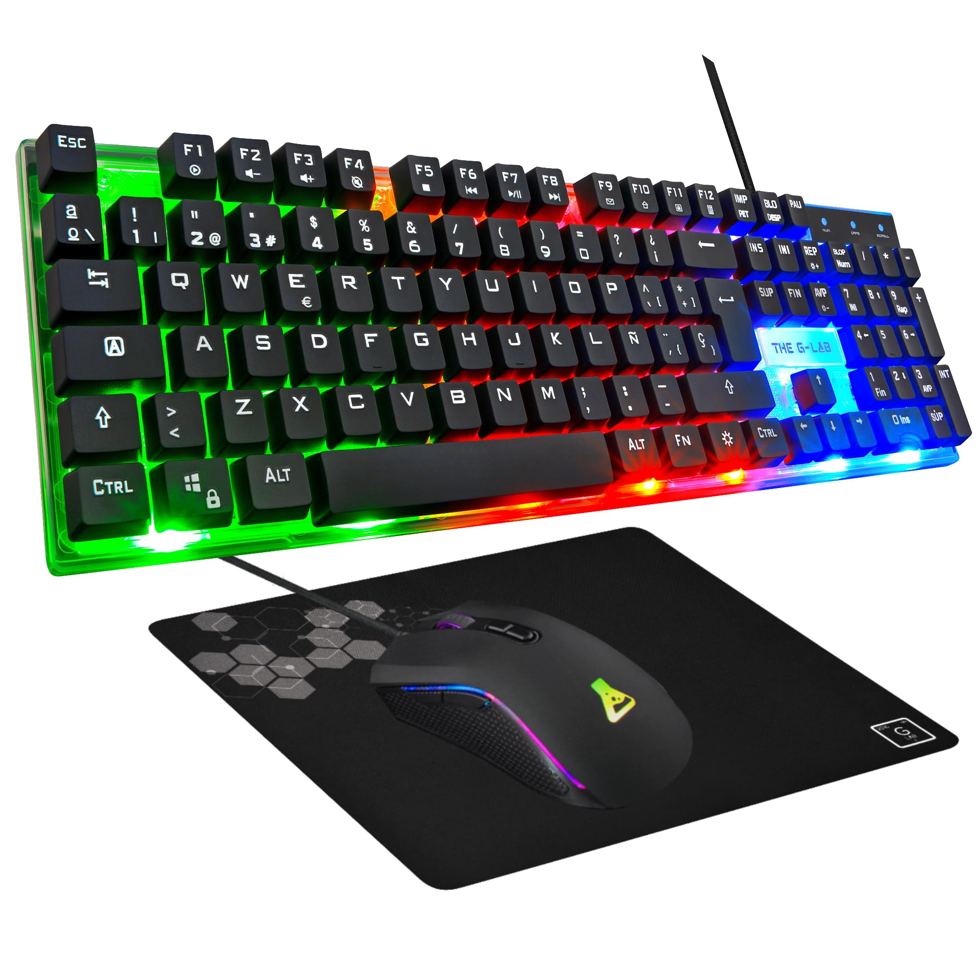 G-Lab Combo Yttrium - Set mit Tastatur und Maus, 3-in-1-Kombination mit QWERTY-Gaming-Tastatur, 105 Tasten, Gamer-Maus 2600 DPI, Gamer-Mauspad, PC/PS4/PS5