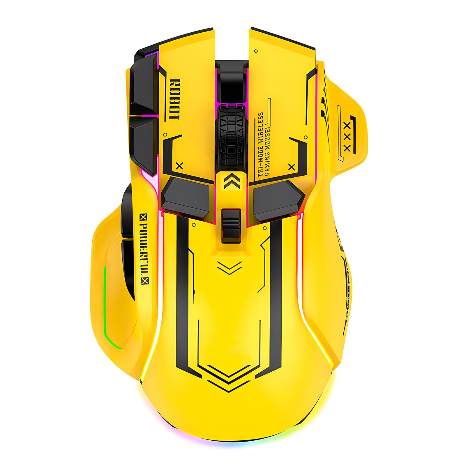 Kabellose Gaming Maus mit 5 Einstellbaren DPI 2.4G Drahtlos Dreifach-Modus Blendendes Licht Leise Wiederaufladbar für PC Computer Laptop Arbeit Büro (Gelb)